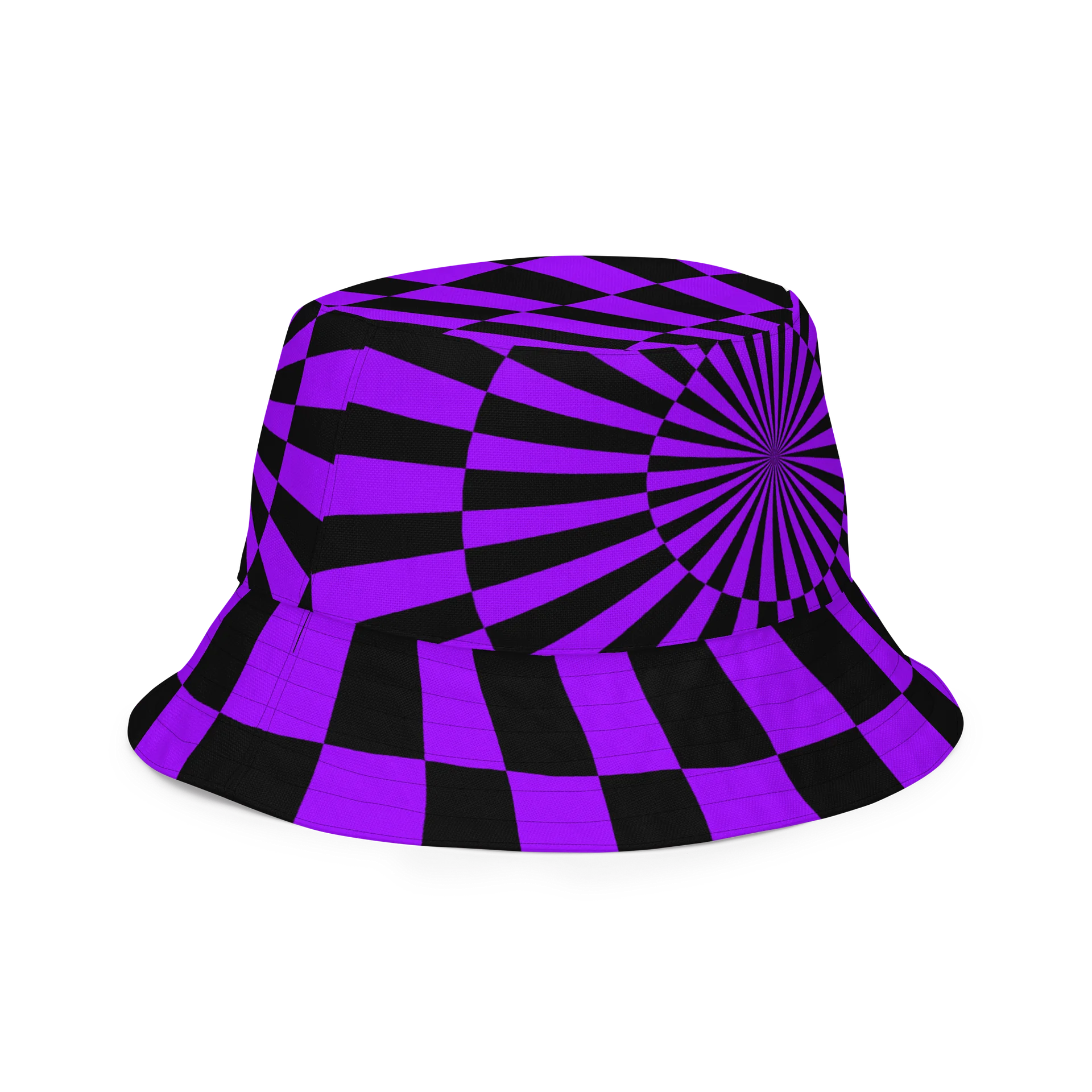 Psychedelic Rave Reversible Bucket Hat, Halloween Orange Black Purple Checkers Circus Accessory, Spiral Trippy Techno Festival Fashion product image (6)
