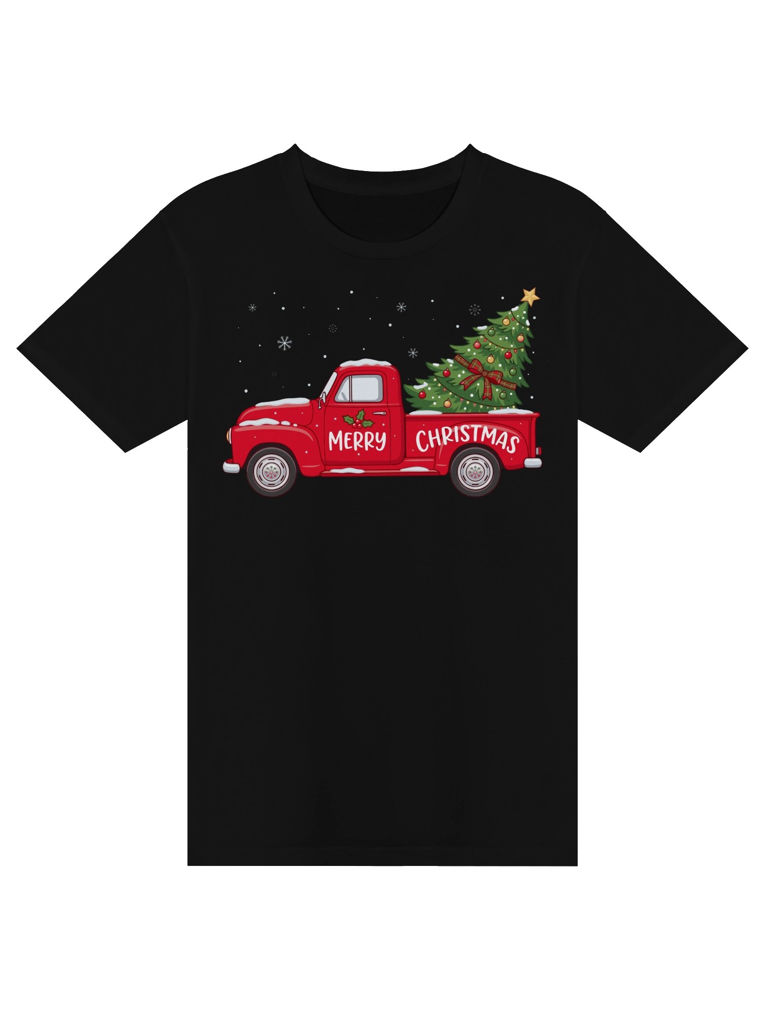 Classic Vintage Red Truck Carrying Christmas Tree - Merry Christmas Old Pickup Graphic Shirt product image (1)