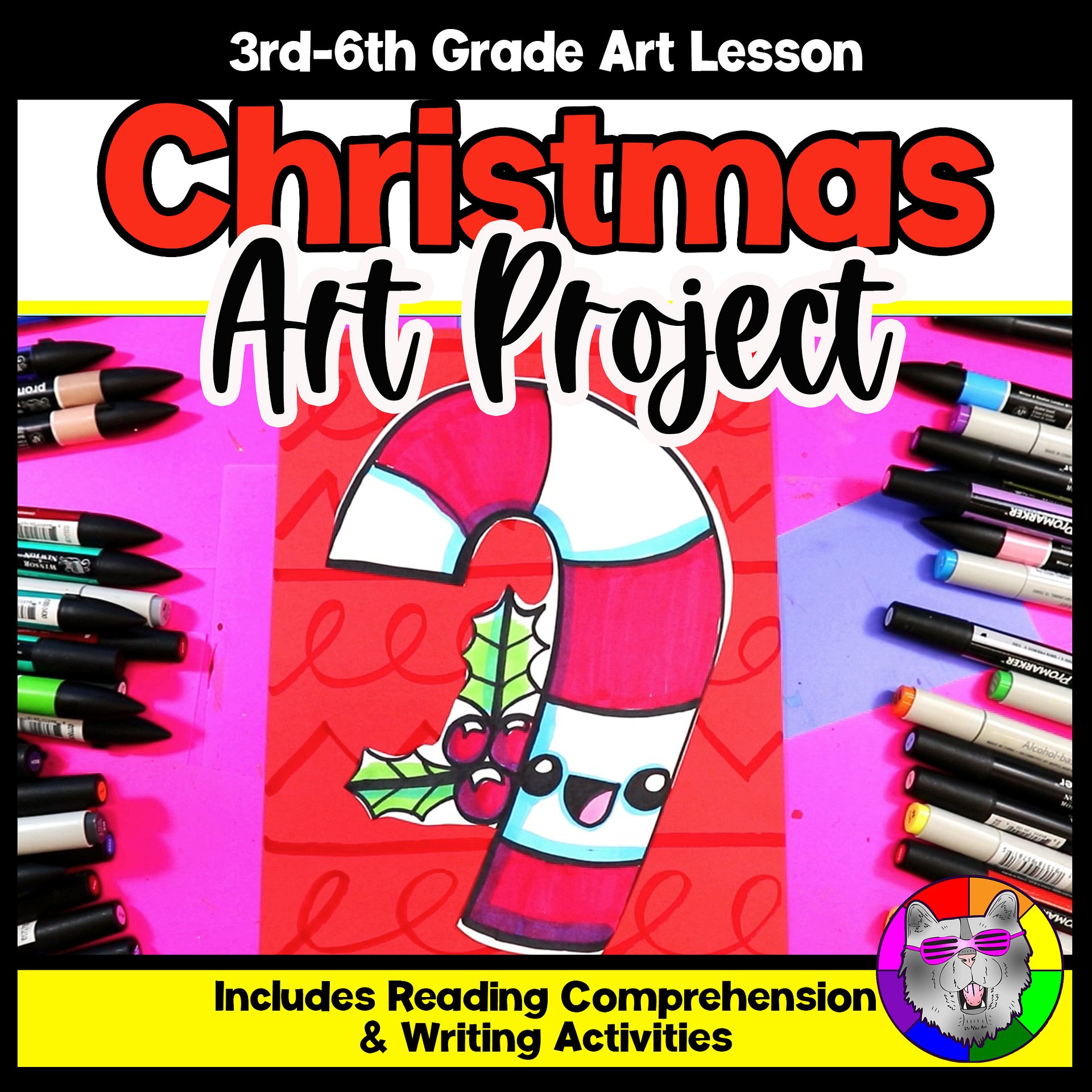 Christmas Art Project Candy Cane Art Lesson Christmas Art Activity December Art product image (1)