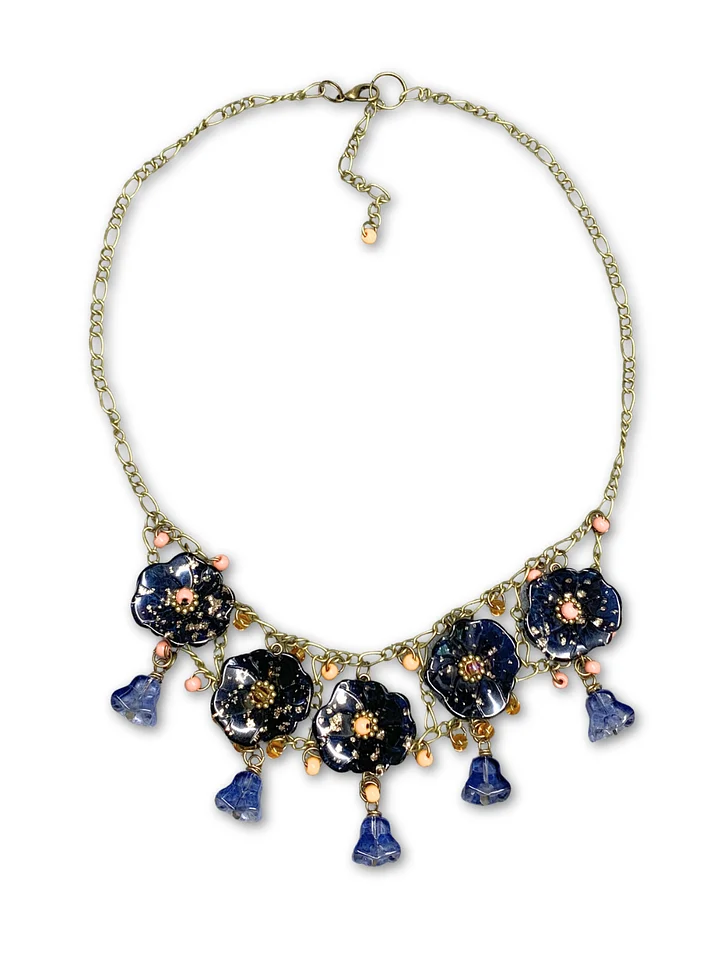 Beaded Glass Floral Statement Necklace on Chain - Blue product image (1)