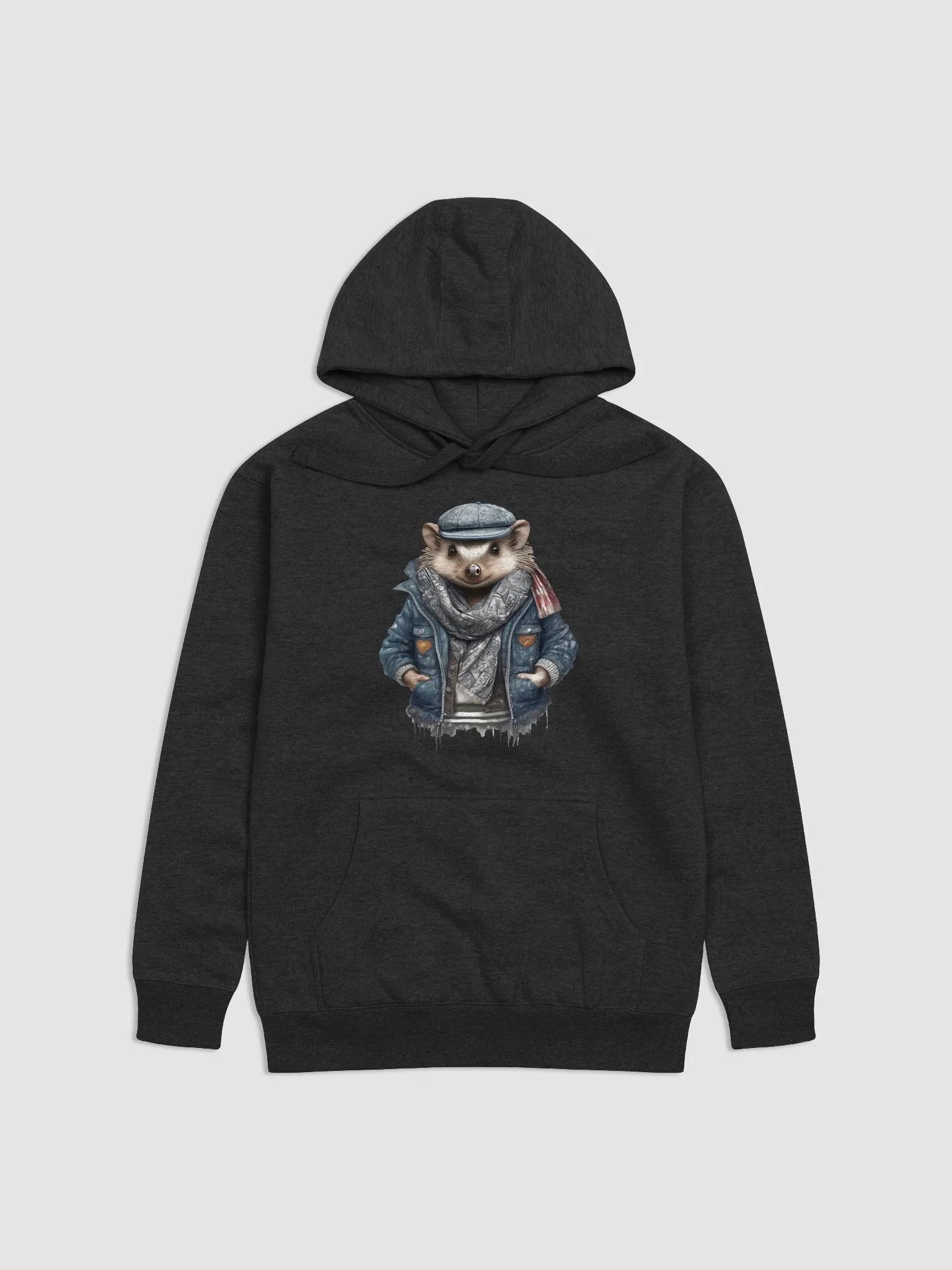 Hedgehog wearing a jacket cap and a scarf Hoodie product image (1)