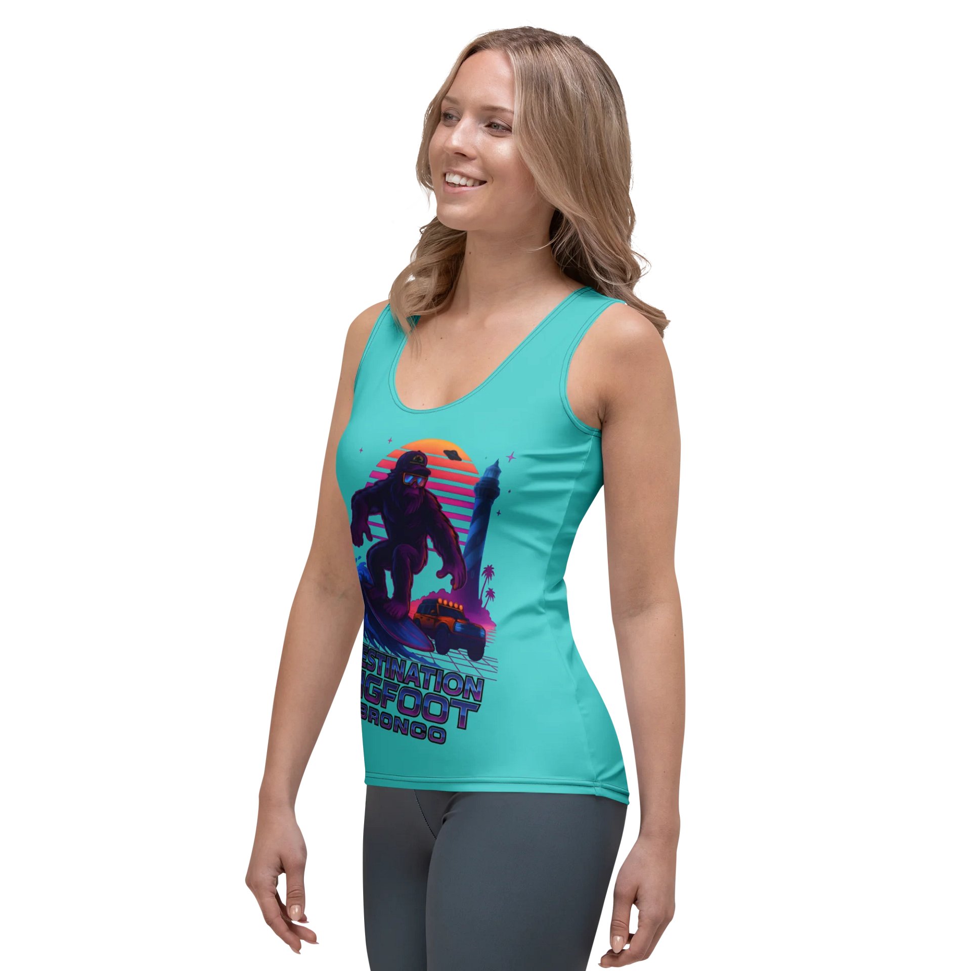 Destination Bigfoot Bronco Slanted Synthwave Women's Tank (Dark Turqouise) product image (3)