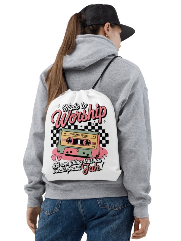 Retro Worship Cassette Drawstring Bag – Lightweight, Durable, and Eco-Friendly product image (2)