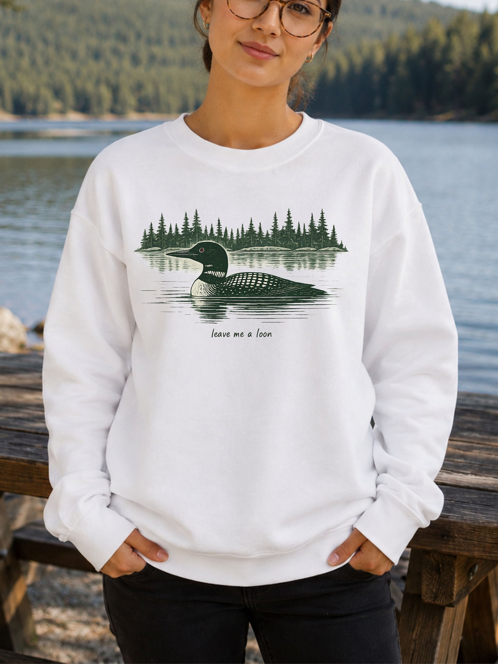 Leave Me A Loon Crewneck Sweatshirt – Funny Common Loon Pun Pullover & Birder Gift product image (4)