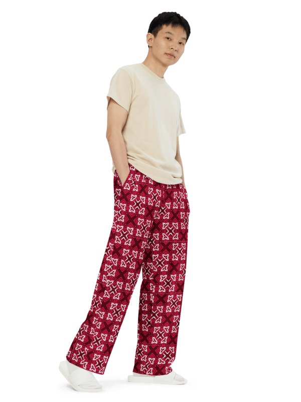 Geometric Red X Print Wide-Leg Pants product image (3)