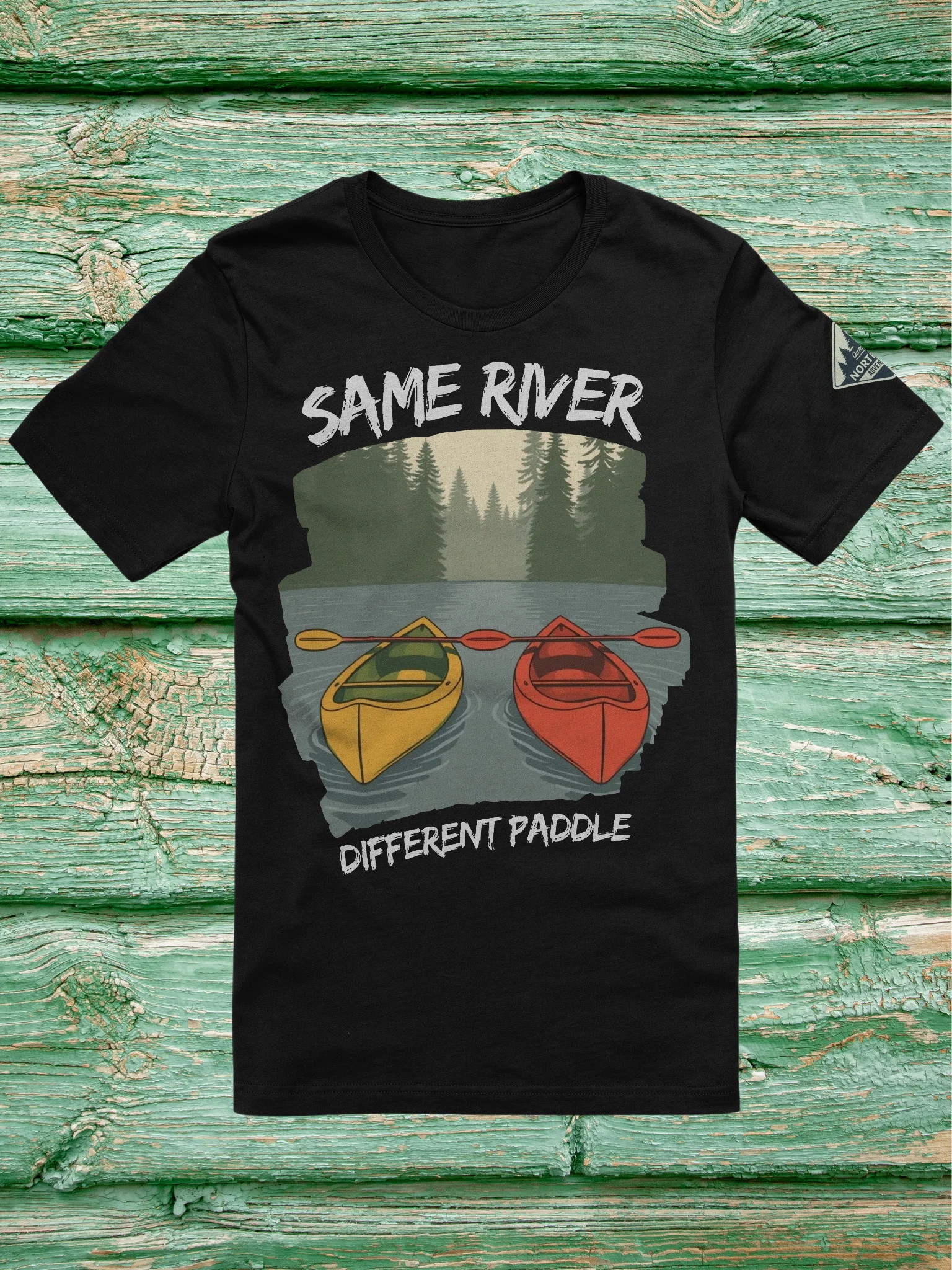 Same River, Different Paddle – Outdoorsy Couples Adventure T-Shirt product image (10)