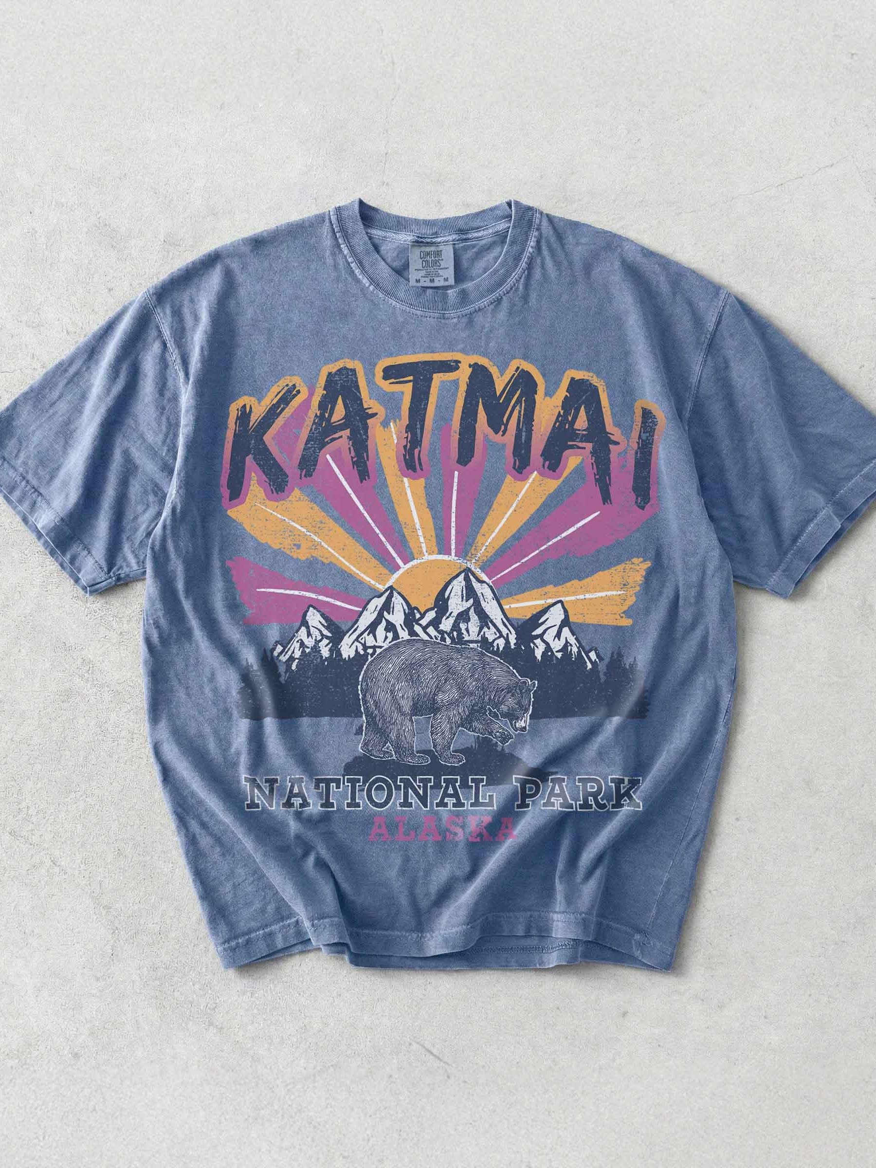 Katmai National Park Alaska Shirt – Vintage Bear Mountain Retro Sunset Travel Tee product image (1)