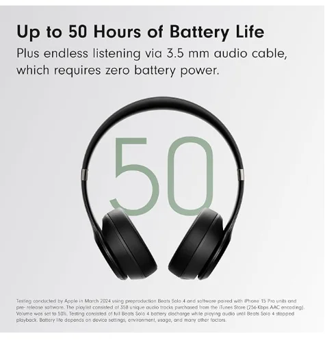 Beats Solo 4 - Wireless On-Ear Bluetooth Headphones, Up to 50-Hour Battery Life, Ultra-Lightweight Comfort, Powerful and Balanced Sound, Apple & Android Compatible - Matte Black product image (4)