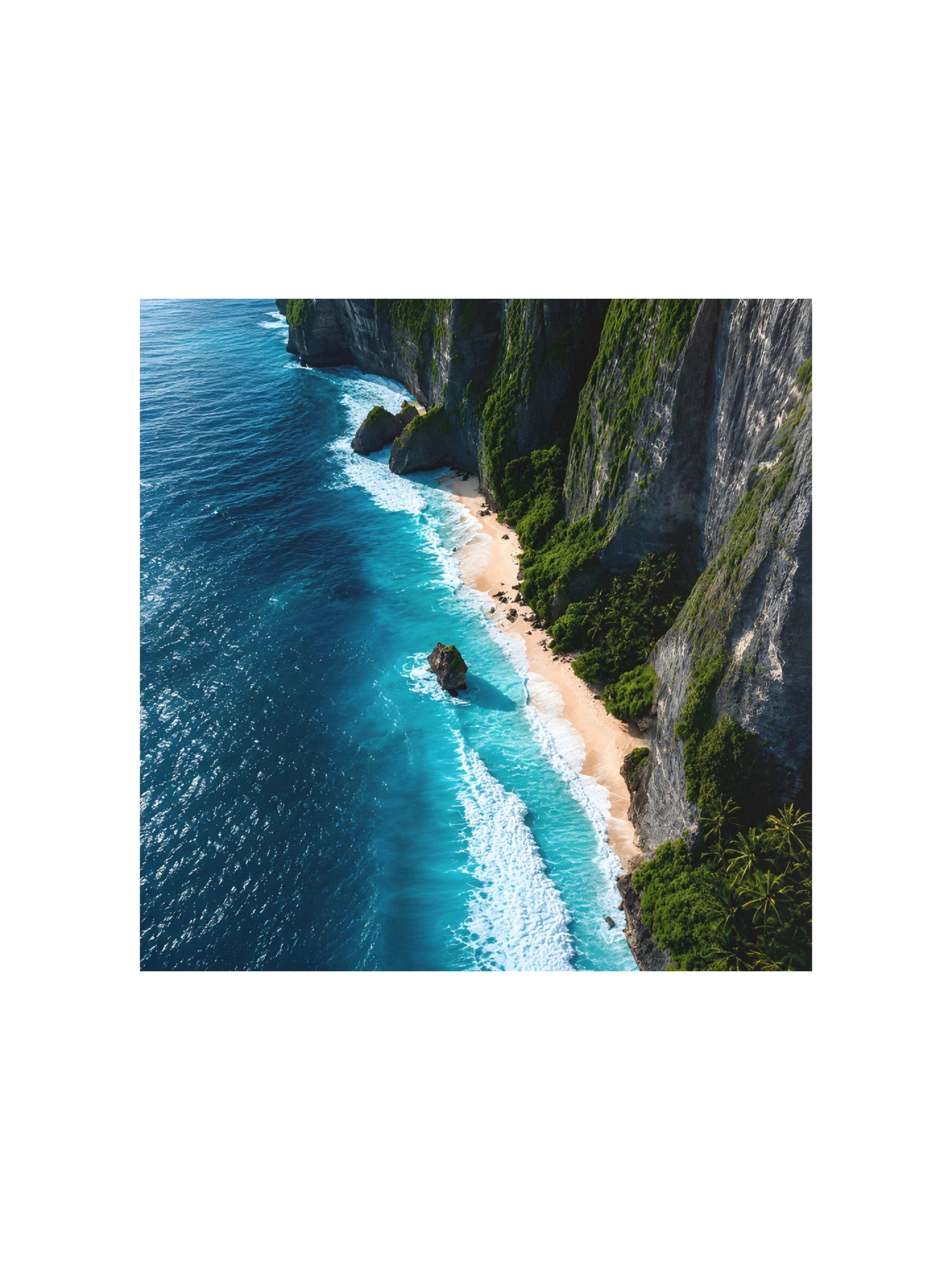 Tropical Hidden Cove Poster 10x10 | Turquoise Ocean Cliff Wall Art | Jungle Beach Paradise Decor product image (3)