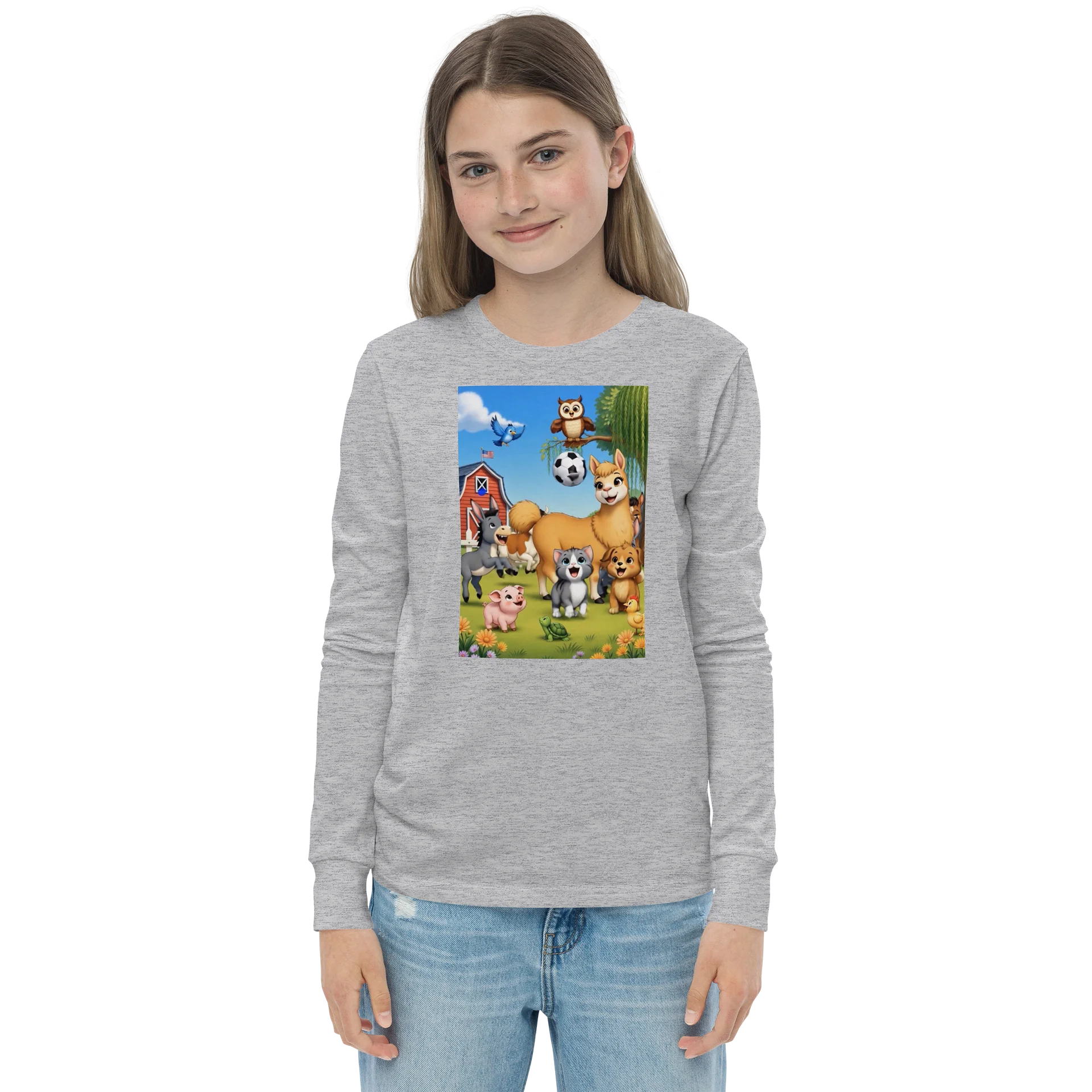 Cute Farm Animal Soccer Cartoon Youth Long Sleeve Tee product image (1)