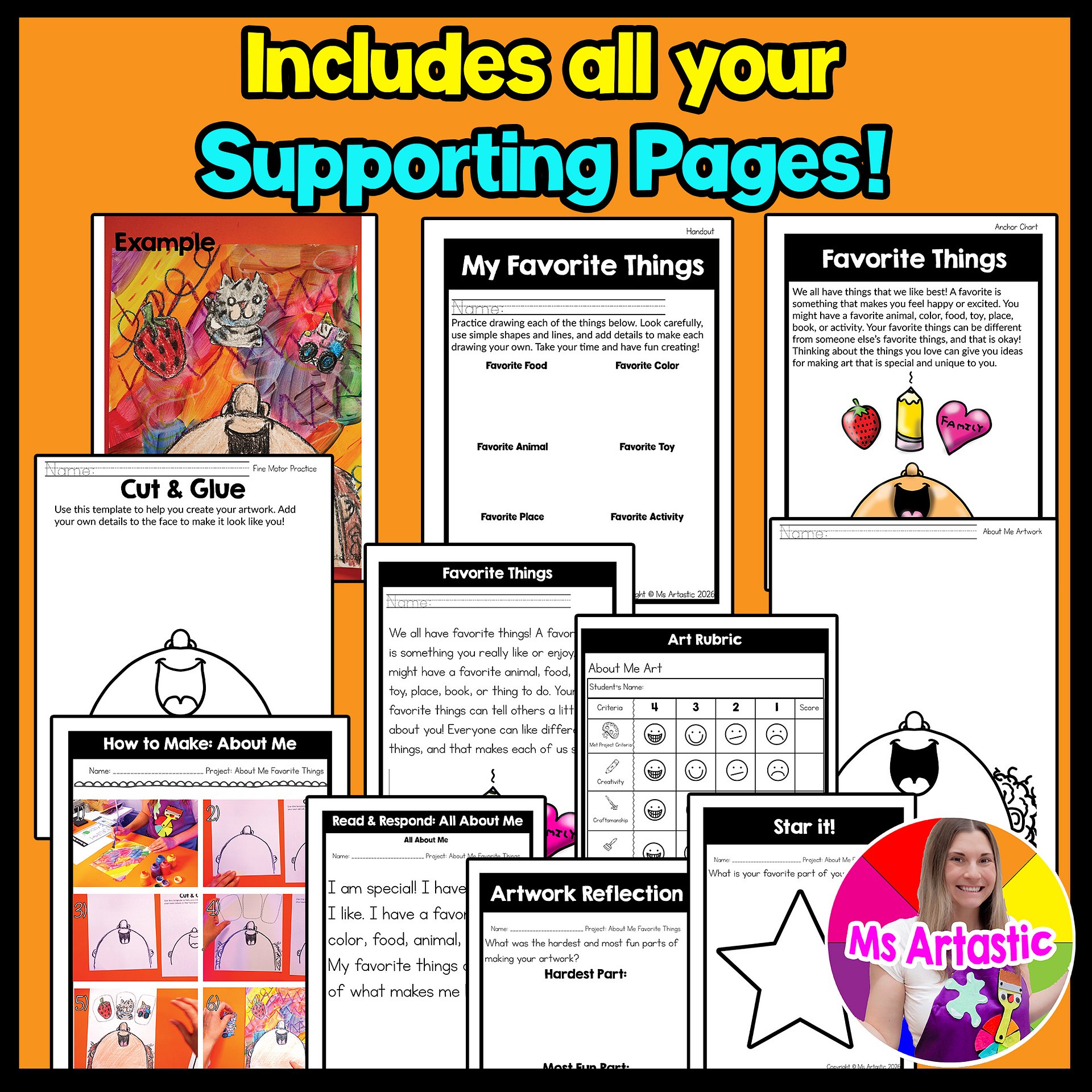 About Me Art Lesson Pre K Favorite Things Art Project Preschool Kindergarten Art product image (4)