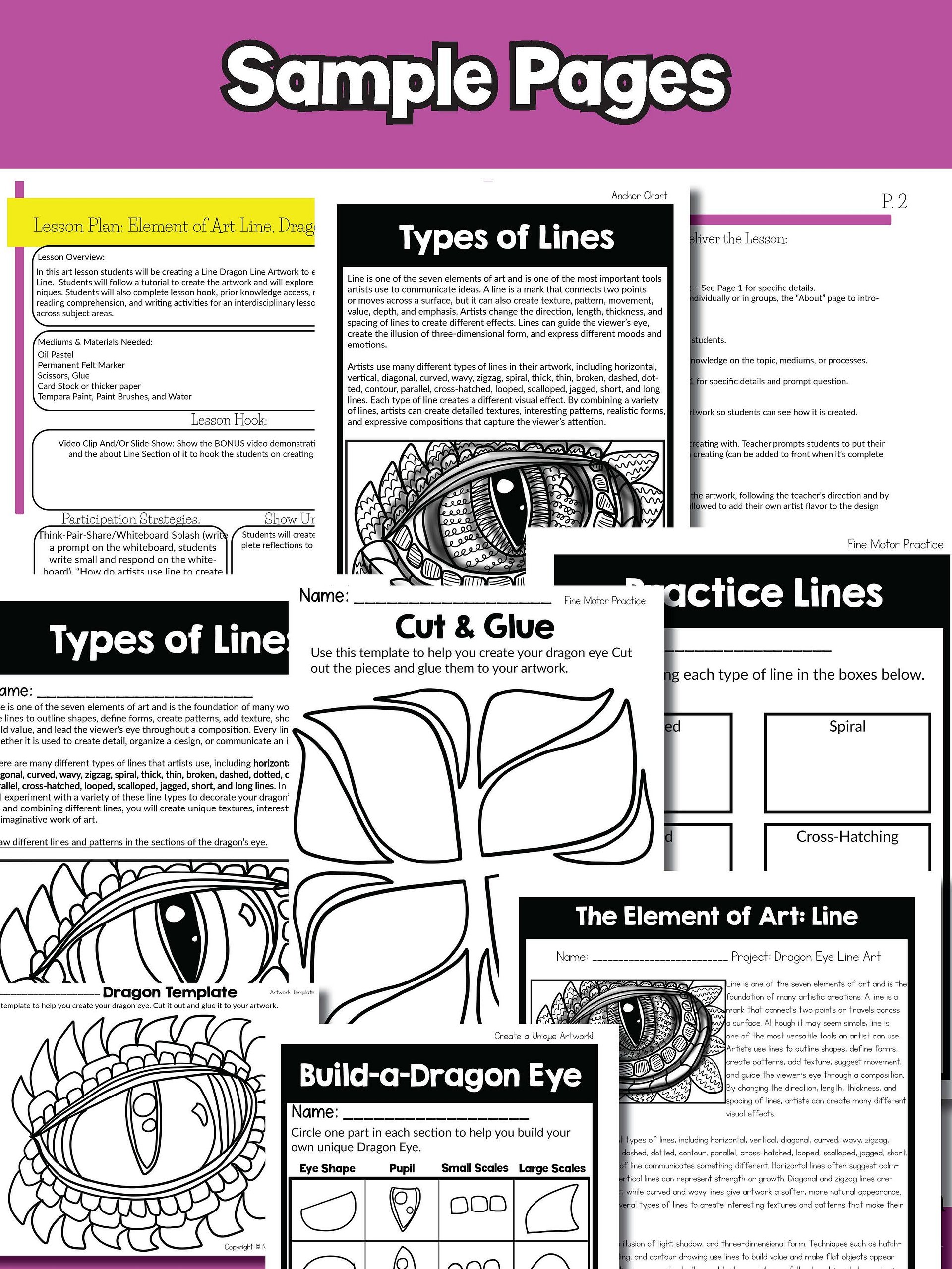 Dragon Eye Art Lesson Element of Art Line 5th Grade Line Art Project Dragon Art product image (8)