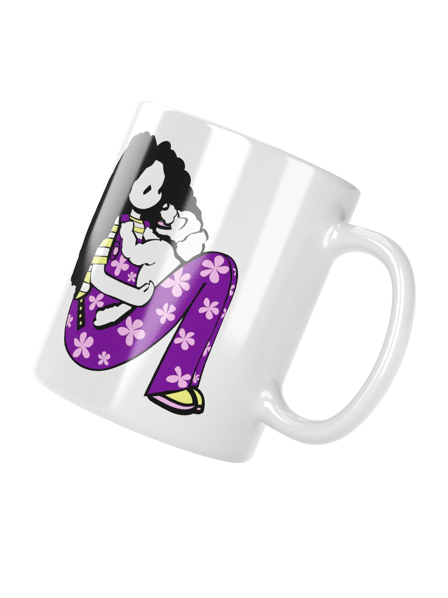 Mug: Girl with laughing dog: purple pink yellow product image (3)