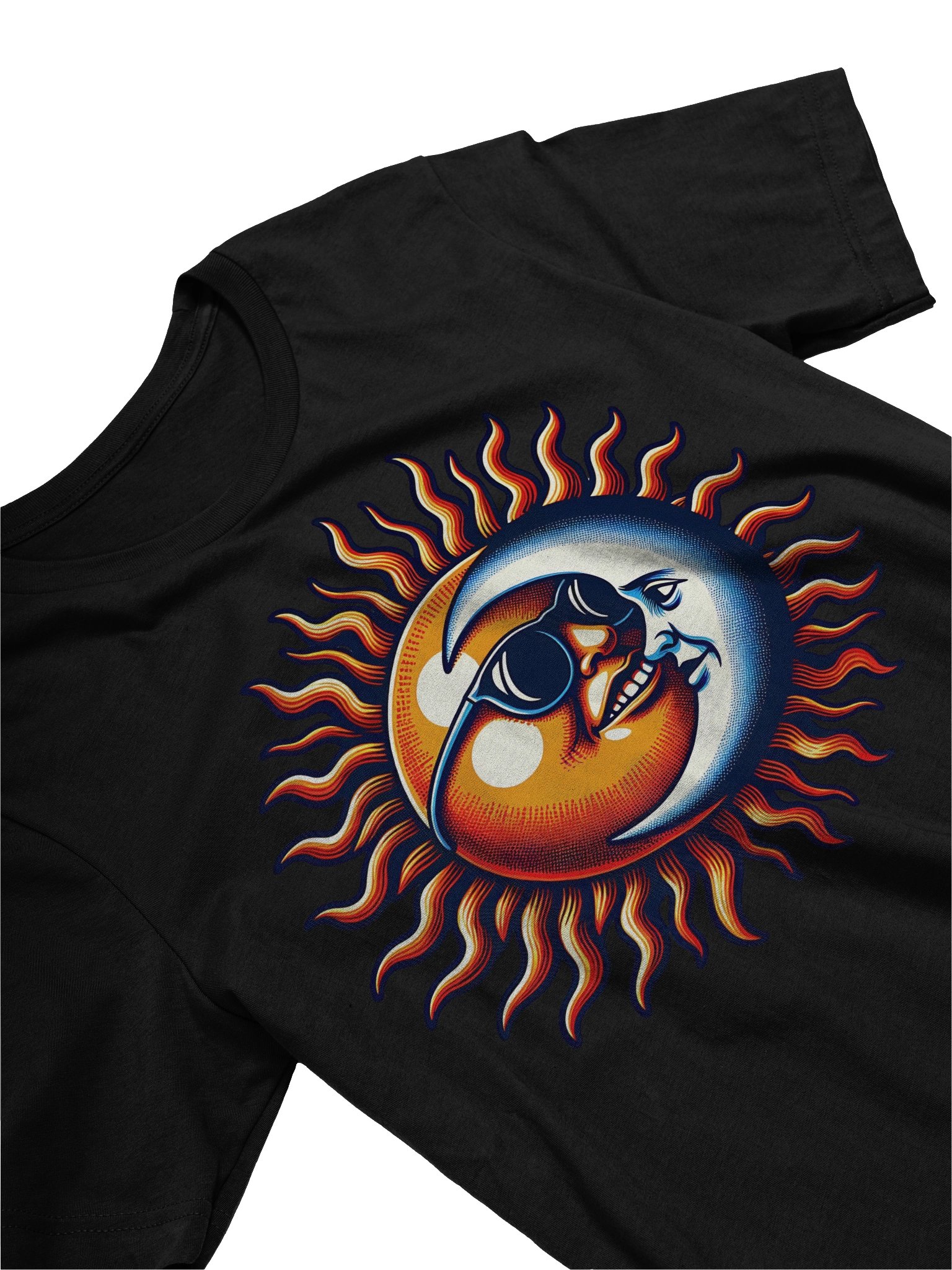 🌞 Sun and Moon Retro Fusion T-Shirt – Cool Cosmic Design with Shades | Groovy Celestial Yin-Yang Tee product image (8)