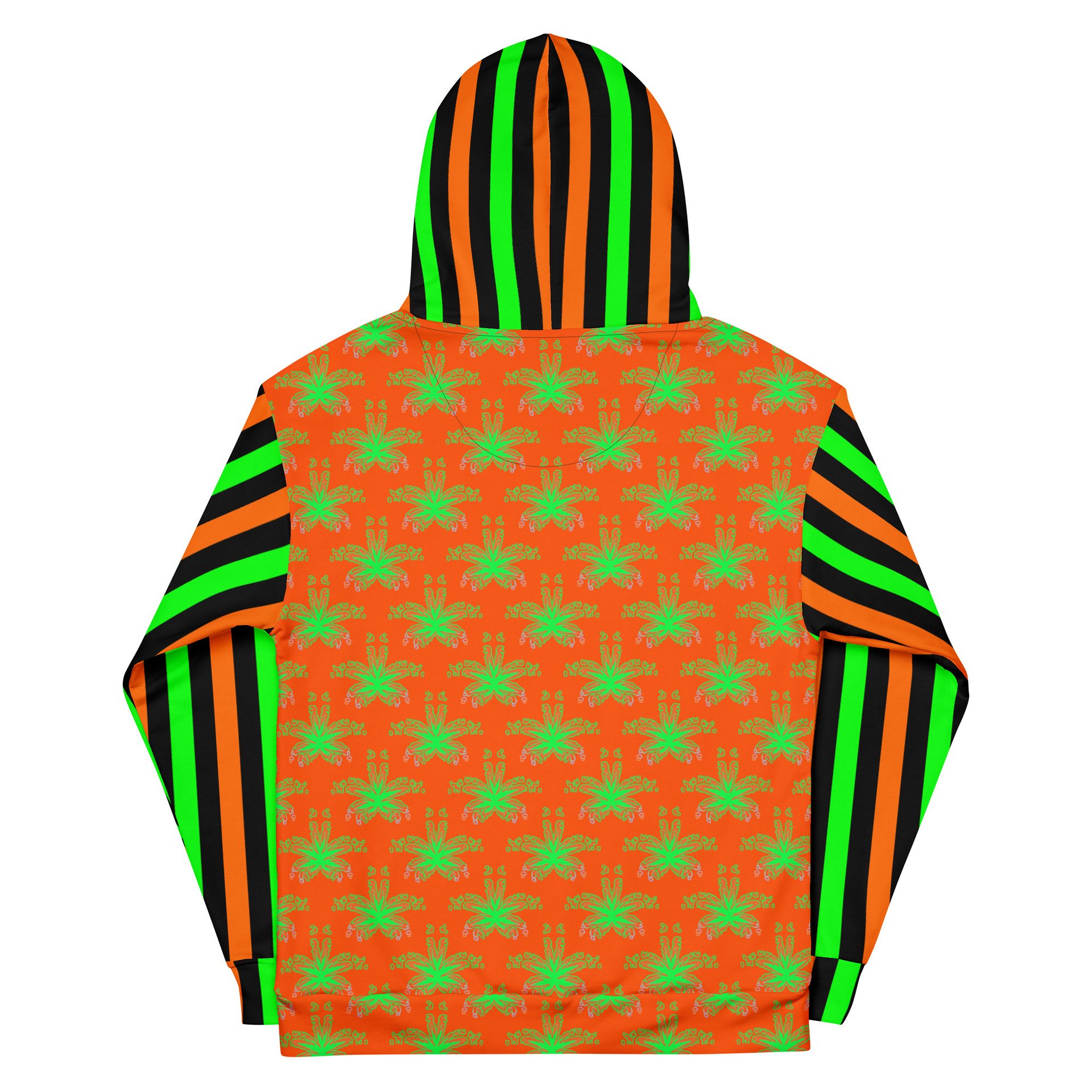 Weed Halloween Hoodie, Cannabis Circus Stripe Clowncore Clothing, Pot Leaf 420 Fall Festival Fashion, Black Orange Neon Green Stoner Clothes product image (2)