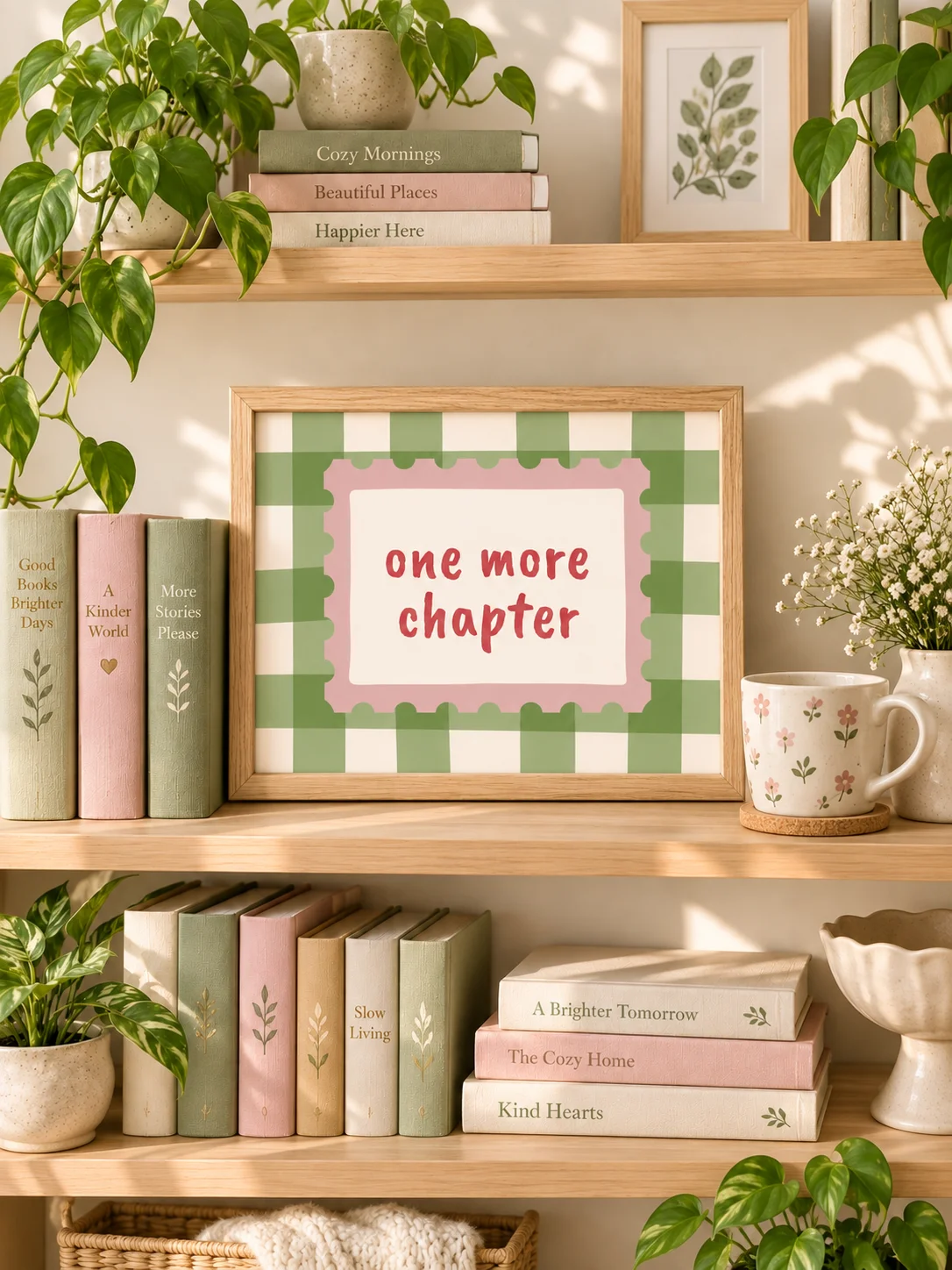 One More Chapter Print | Book Lover Wall Art | Retro Reading Quote | Pink Green Checkerboard Poster | Digital Download product image (5)