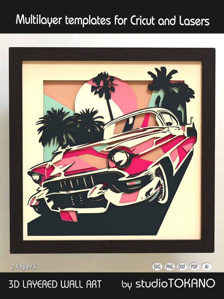 Pink Cadillac 3D multi layer SVG product image (1)