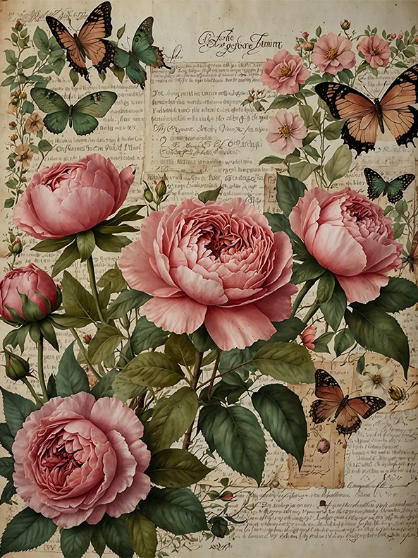 Set of 8 Antique Book Pages with Garden Roses No.R245 product image (2)