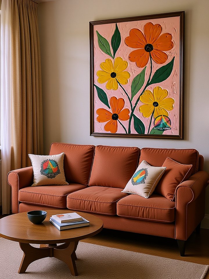 Groovy Garden Revival: Retro Bloom Textured Wall Art product image (2)