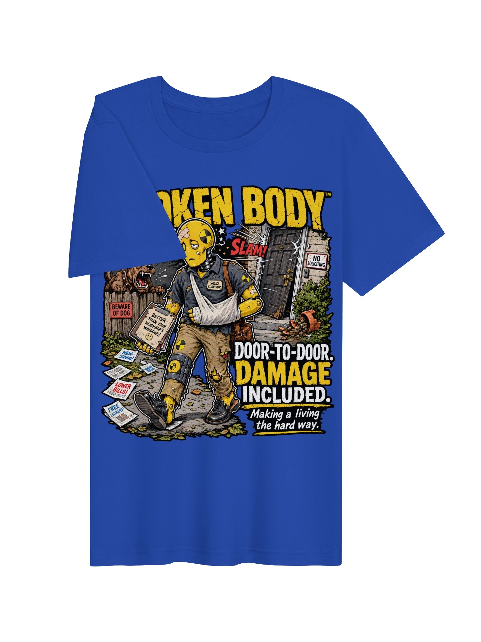 Funny Door-to-Door Salesman Shirt — Door-to-Door Damage Included | Flat Out Broken™ product image (4)