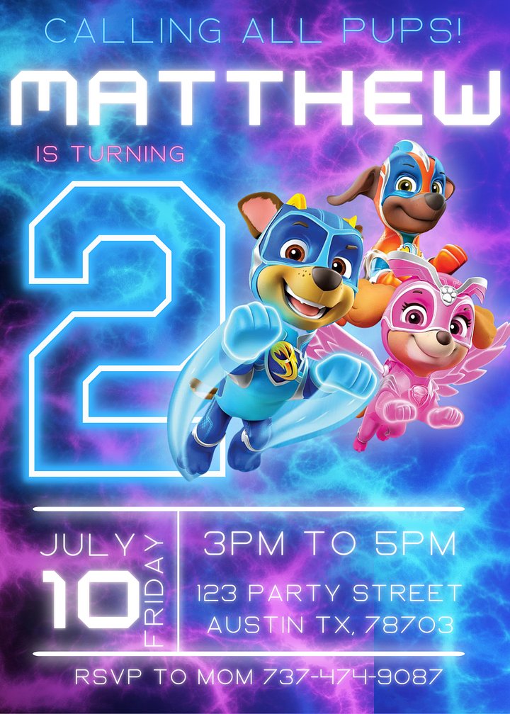 Editable Canva Template: Paw Patrol The Mighty Movie Birthday Invitation - Super Paw Patrol Theme product image (2)