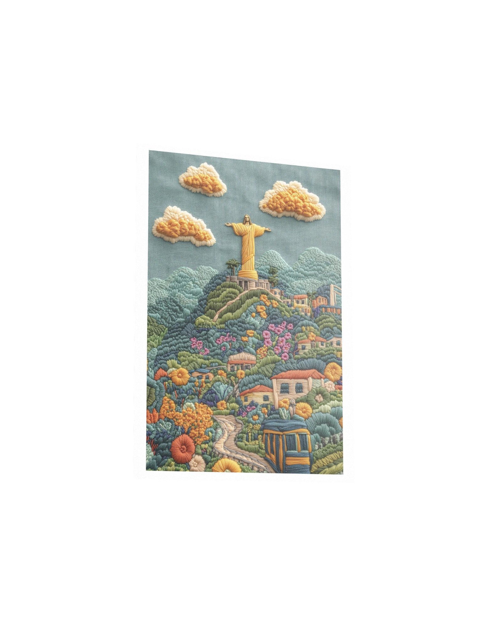 A Colorful Day in Rio | Embroidery-Style Wall Art — Unframed Print product image (3)