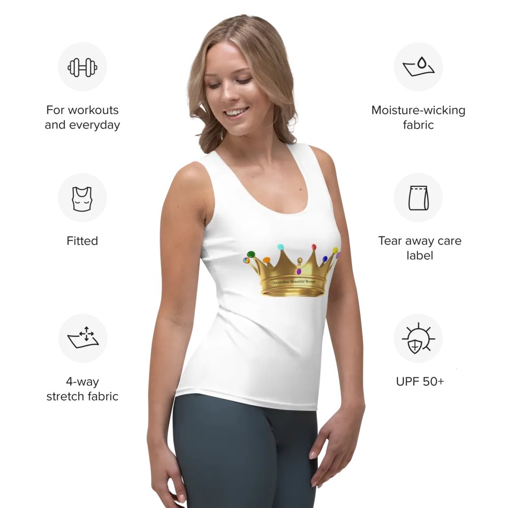 Queendom Beautiful Women -White Tank Top/Multi-Color Crown (TM) product image (6)