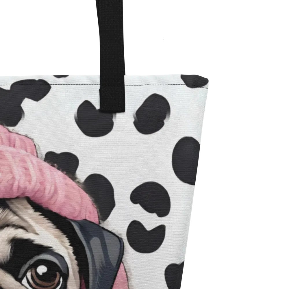 Dotted Pug Large Tote Bag with Pocket product image (3)