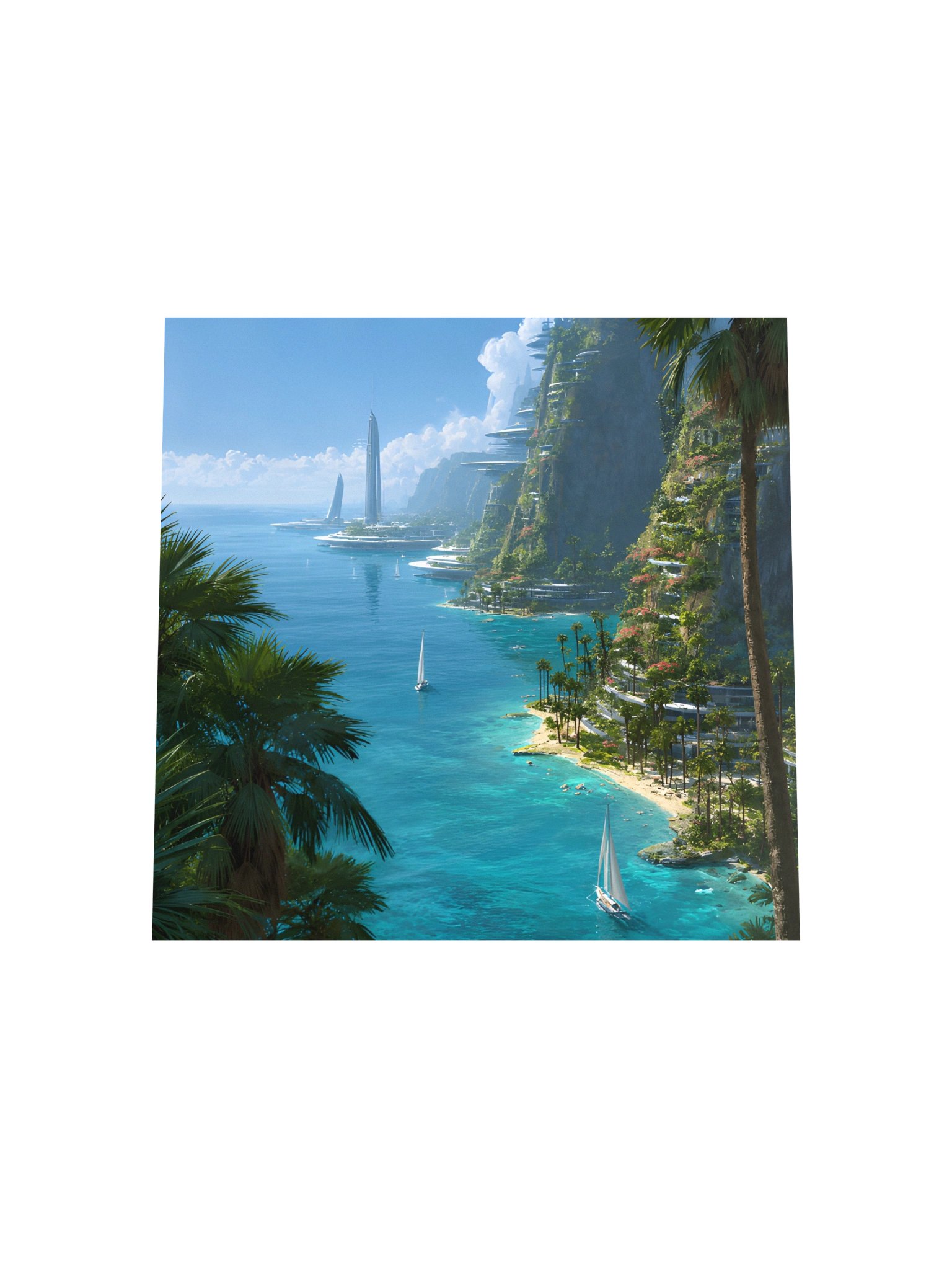 Futuristic Tropical City Poster, Luxury Coastal Sci-Fi Art, Neon Paradise Wall Decor product image (6)