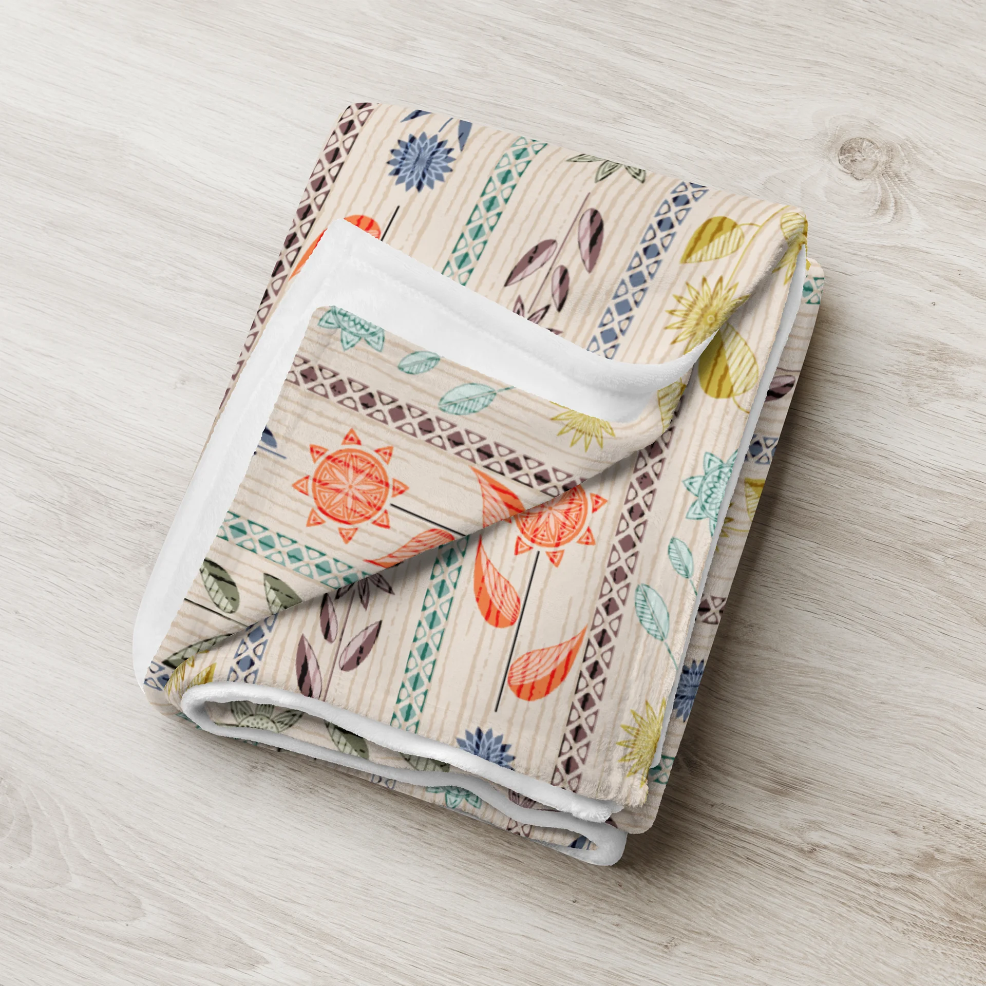 Geometric Flowers and Leaves Nature Throw Blanket product image (3)
