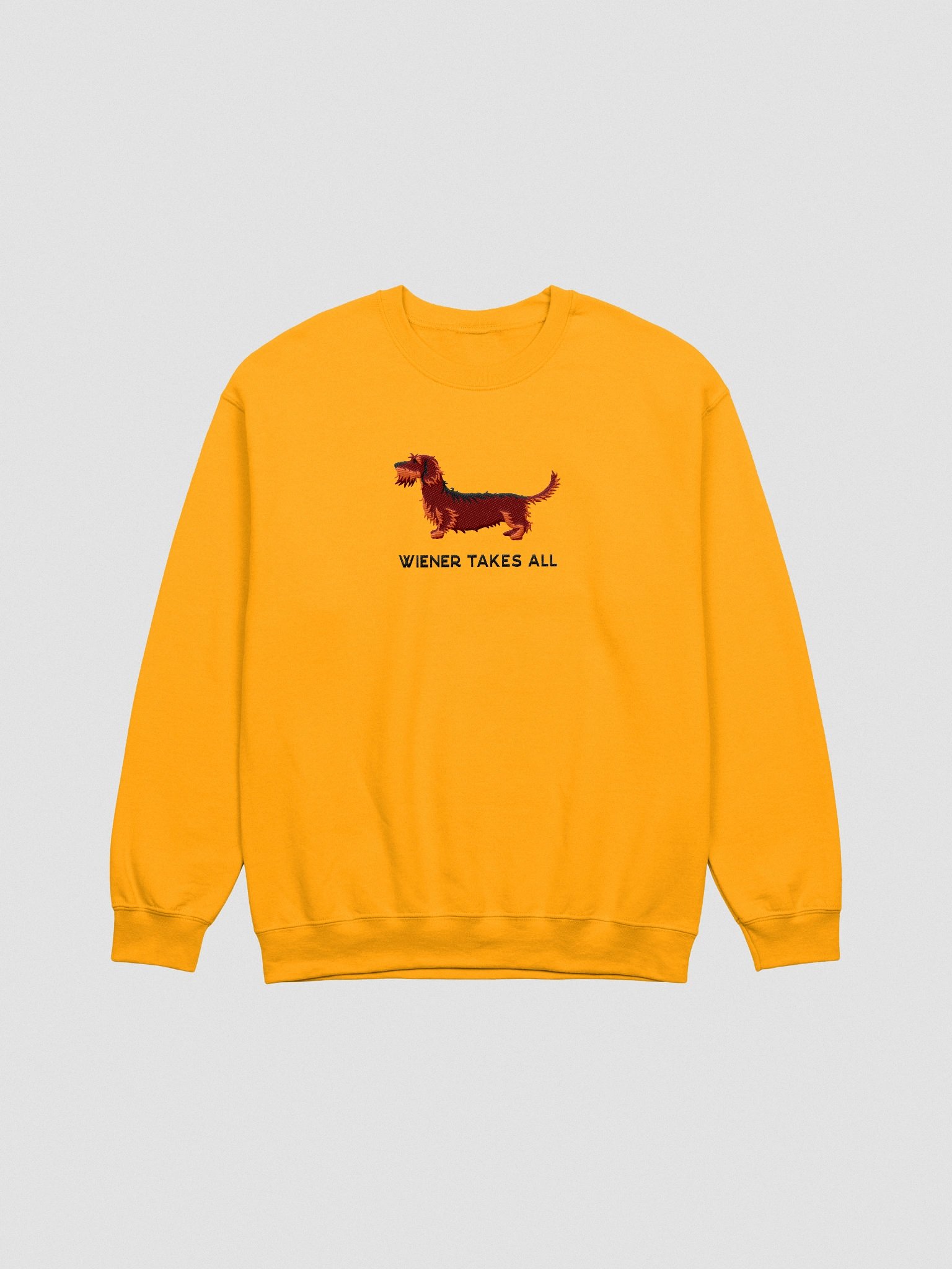 Wiener Takes All Sweatshirt (Embroidered) of a Wirehaired Dachshund(Red & Tan) product image (4)
