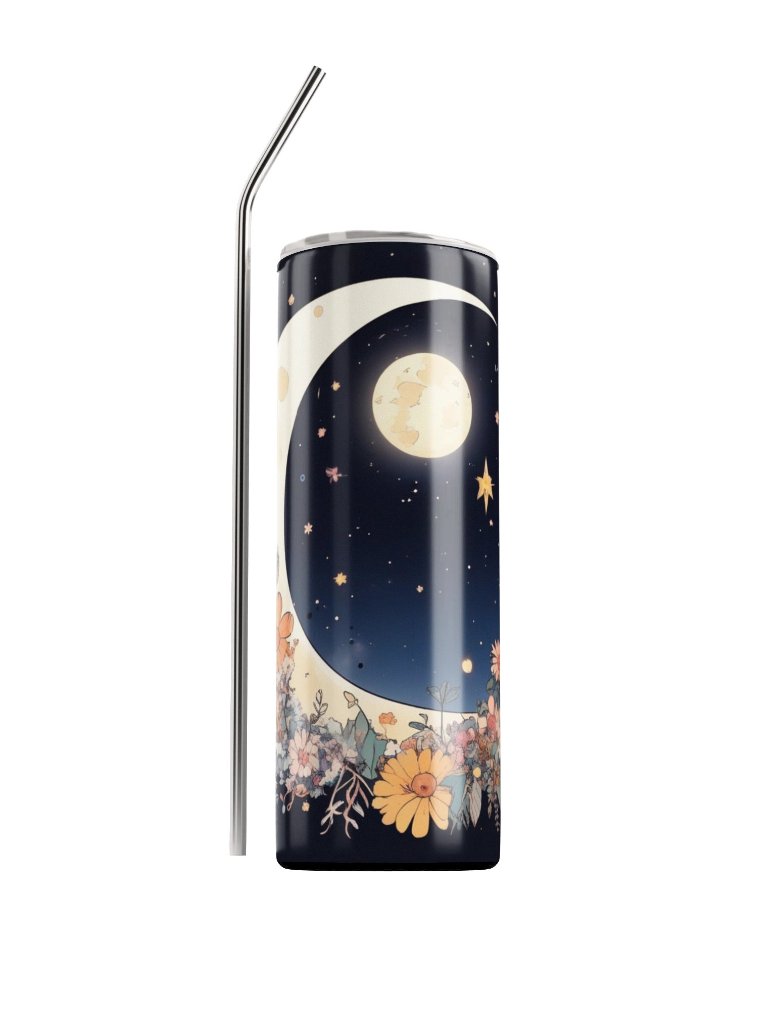Floral Crescent Moon Tumbler | Celestial Wildflower Travel Cup product image (1)
