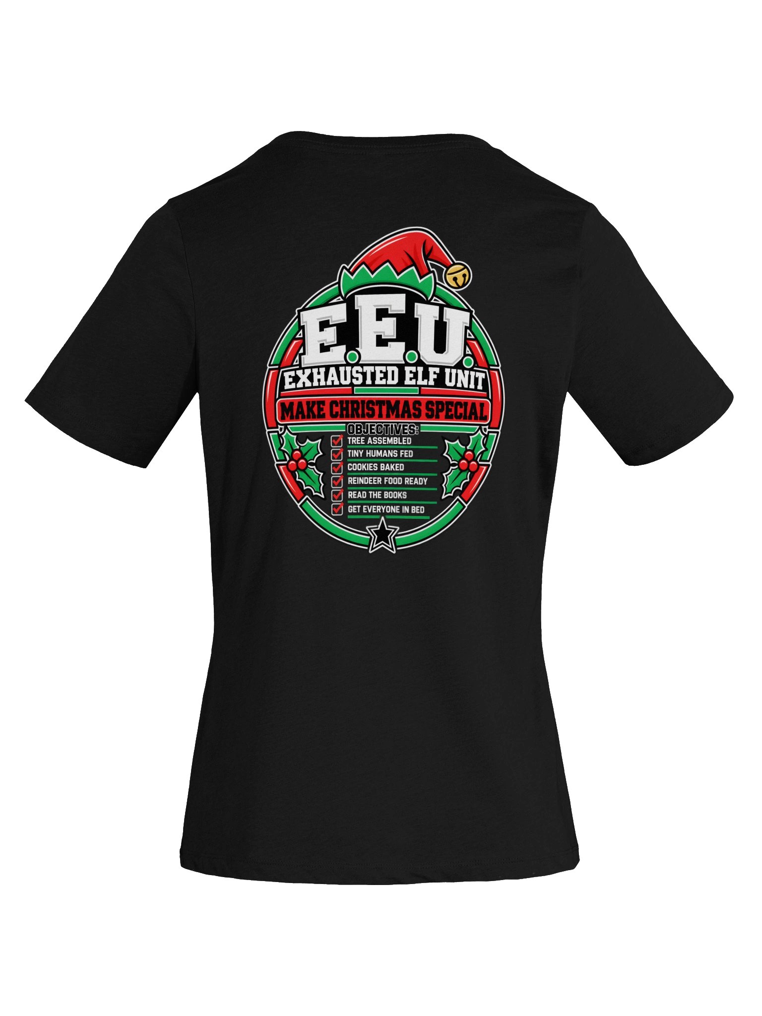 Exhausted Elf Unit Women's V-Neck Christmas Shirt | Black product image (7)