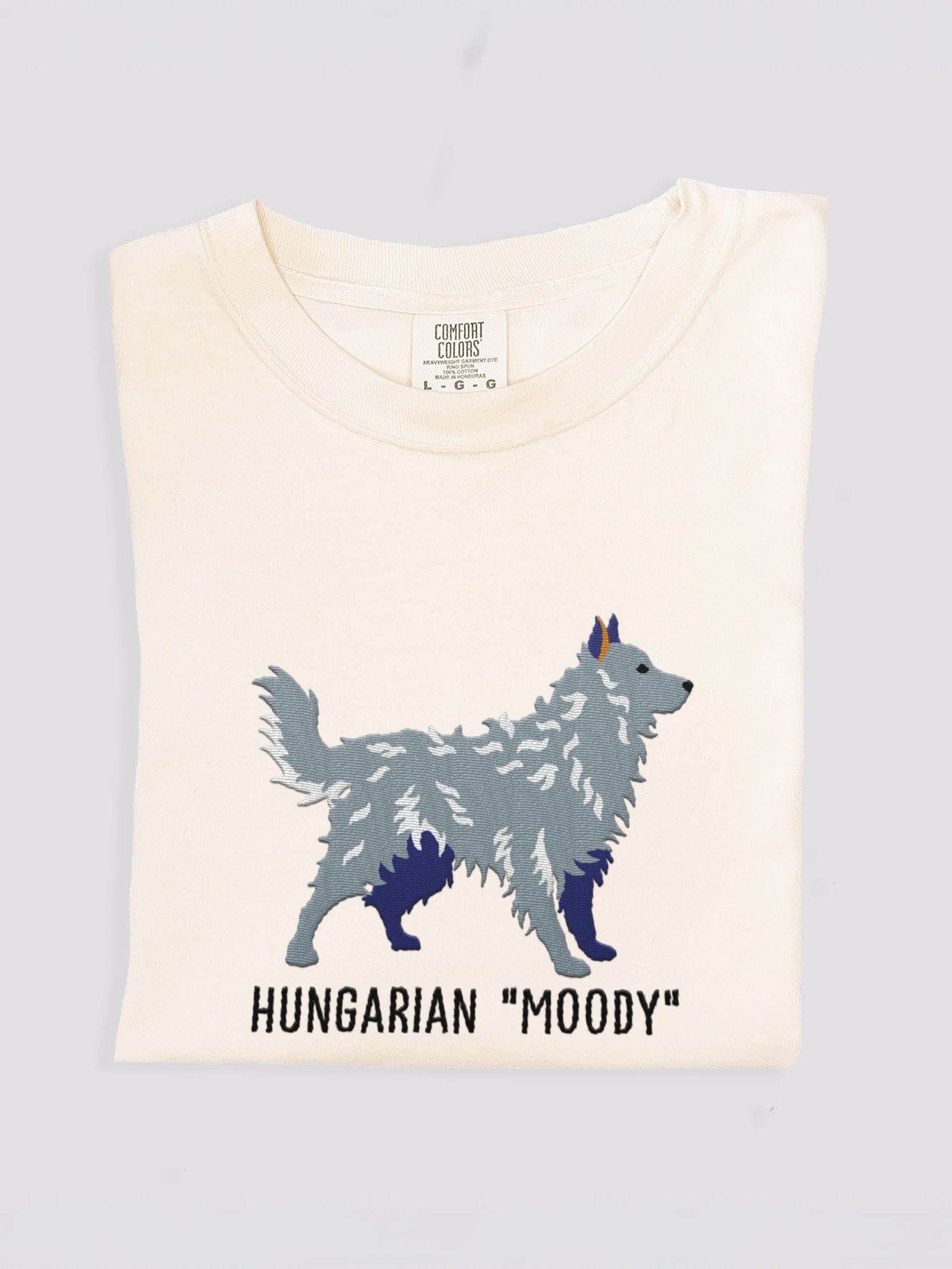 Hungarian Moody T-Shirt(Embroidered) of a Hungarian Mudi(Gray) product image (1)