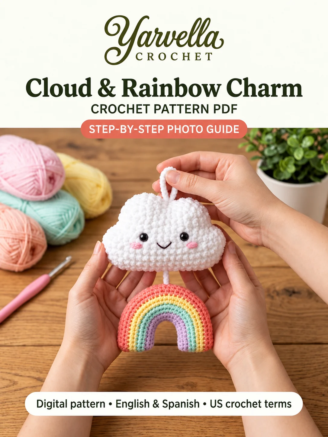 Kawaii Cloud & Rainbow Crochet Pattern PDF – Car Mirror Hanging Charm product image (3)