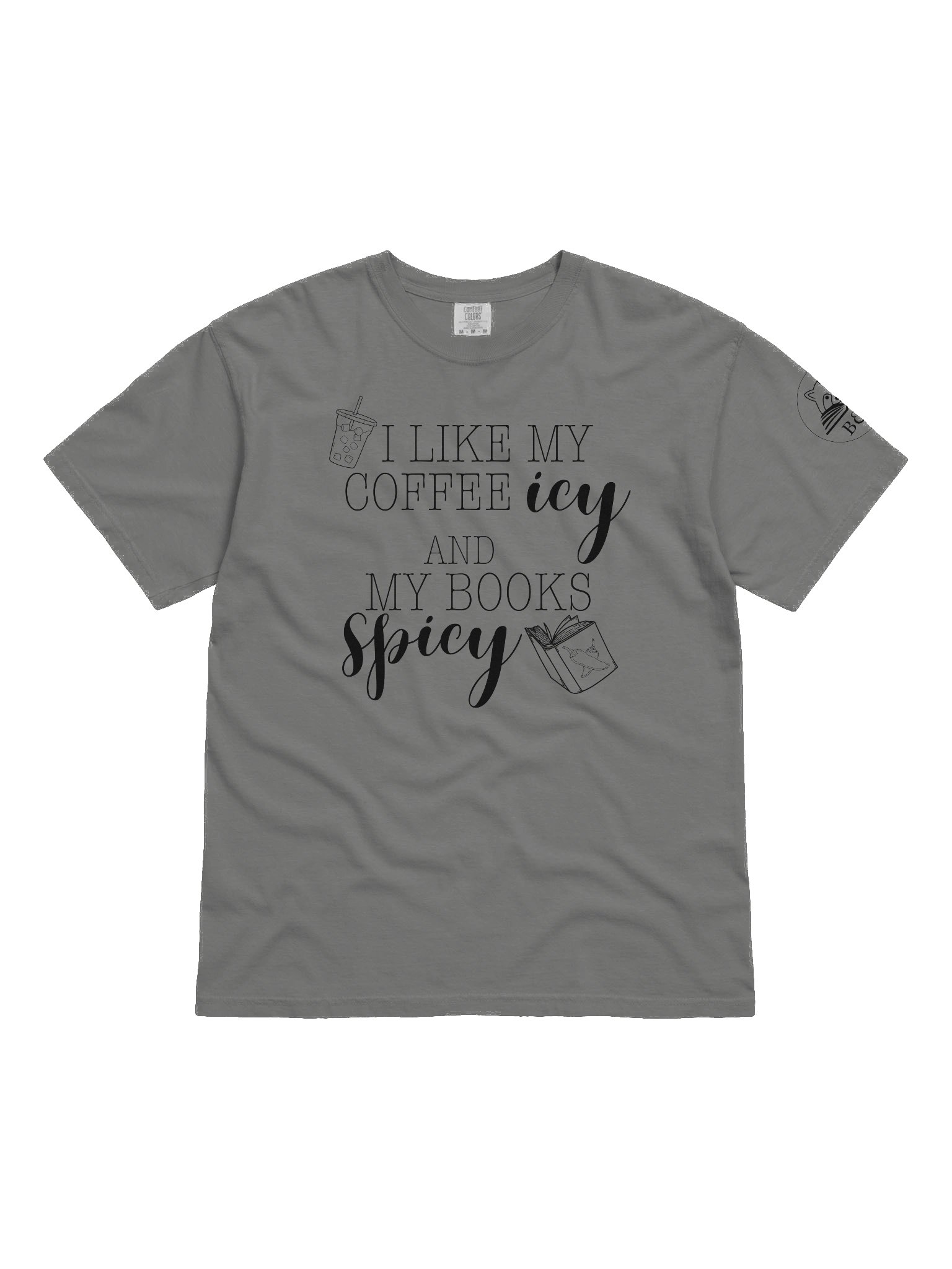 "Coffee Icy, Books Spicy" Comfort Tee product image (1)