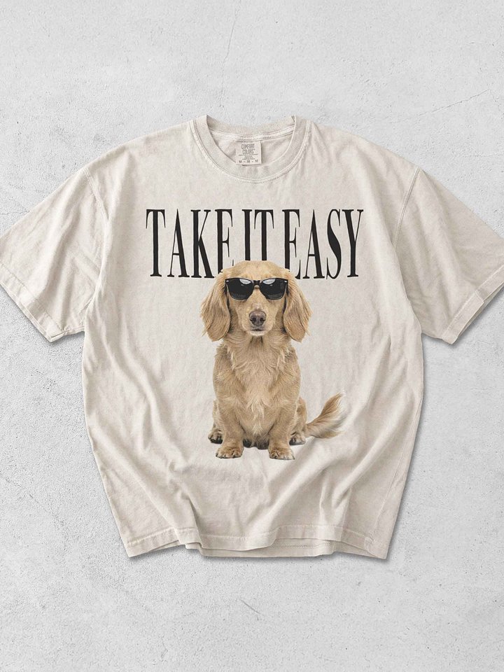 Take It Easy '90s Pop Vintage-Style T-Shirt for Longhaired Dachshund(Fawn) Lovers product image (1)