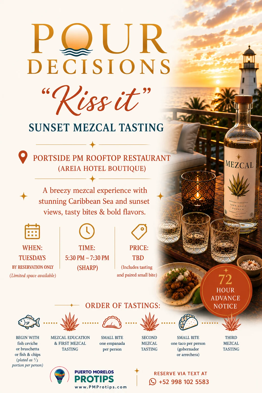 Kiss it Sunset Mezcal Tasting flyer