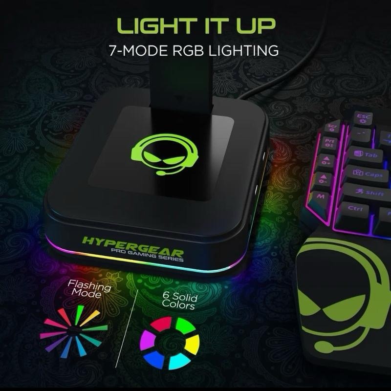 RGB Gaming Headset Stand with USB Charging Ports, LED Lighting, Easy Setup, Connection & Cable Management - Tech Audio Accessory for PC, PS5 Gaming Desks product image (5)
