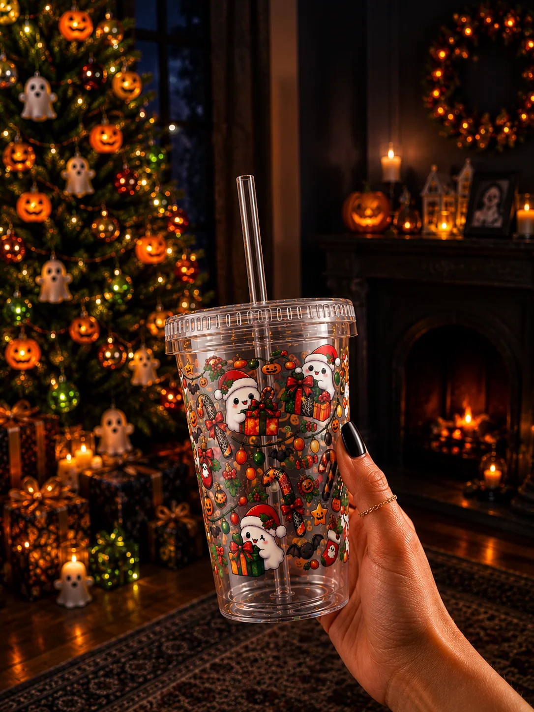 Christmas Tree Haunting Clear Dual Wall Tumbler 16 Oz (473 ml) product image (1)