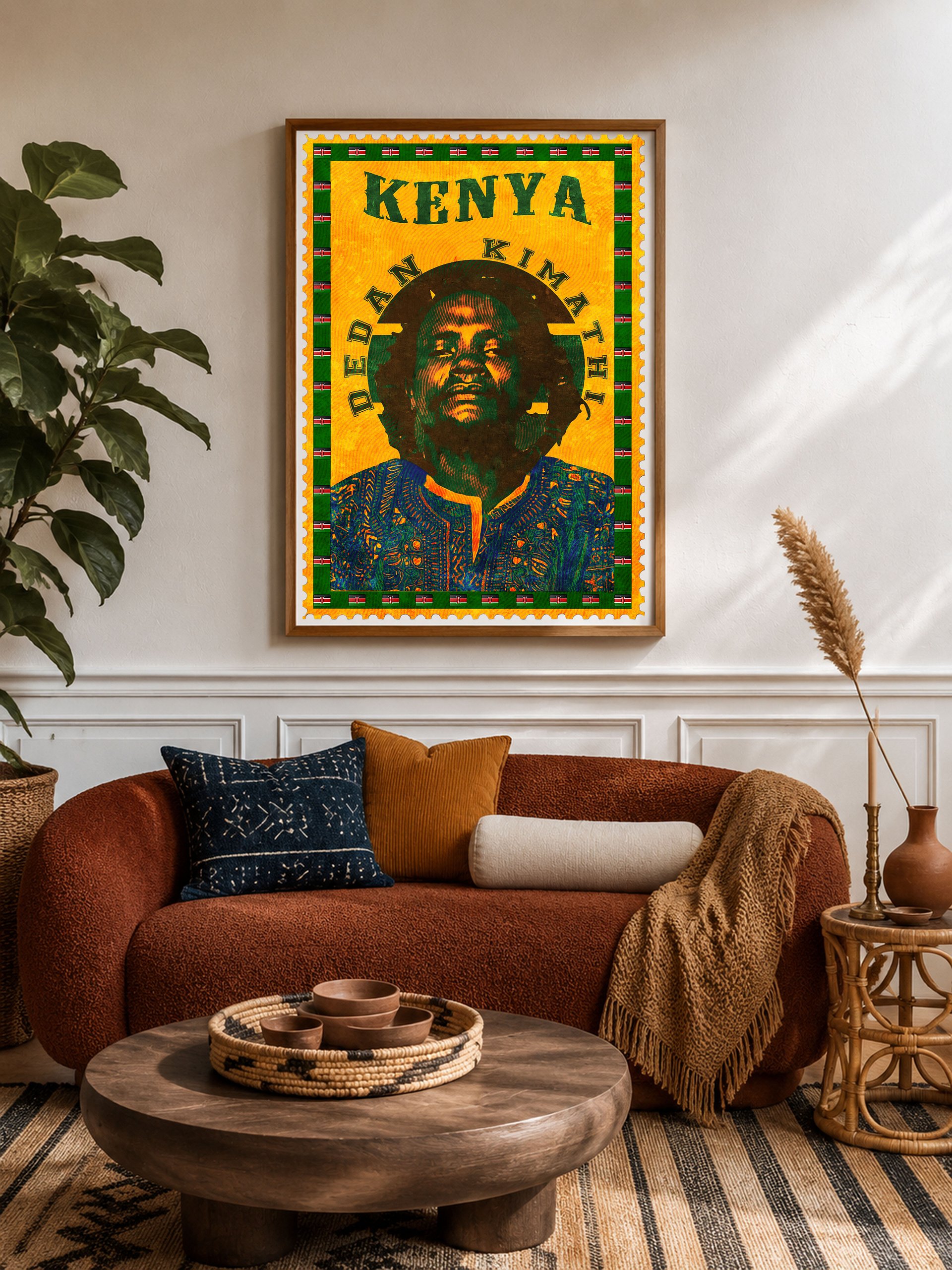 Dedan Kimathi Vintage Postage Stamp Poster | Kenya Mau Mau Freedom Fighter Wall Art | Pan-African History Print product image (1)