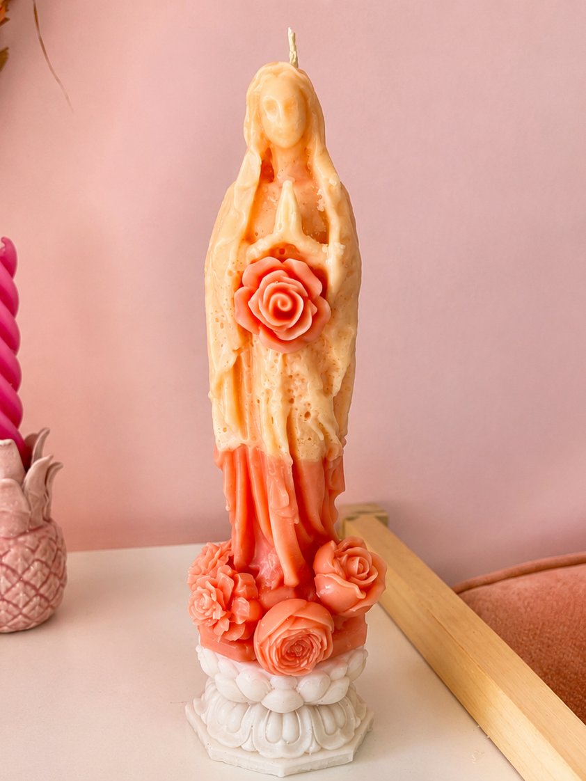 Pink Lady Mary Statue Candle product image (1)