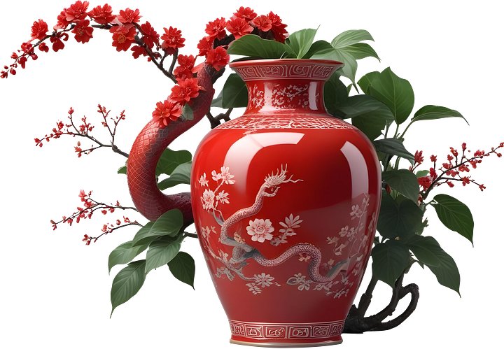 Chinese Art – Red Vase with Snake Motif PNG product image (1)
