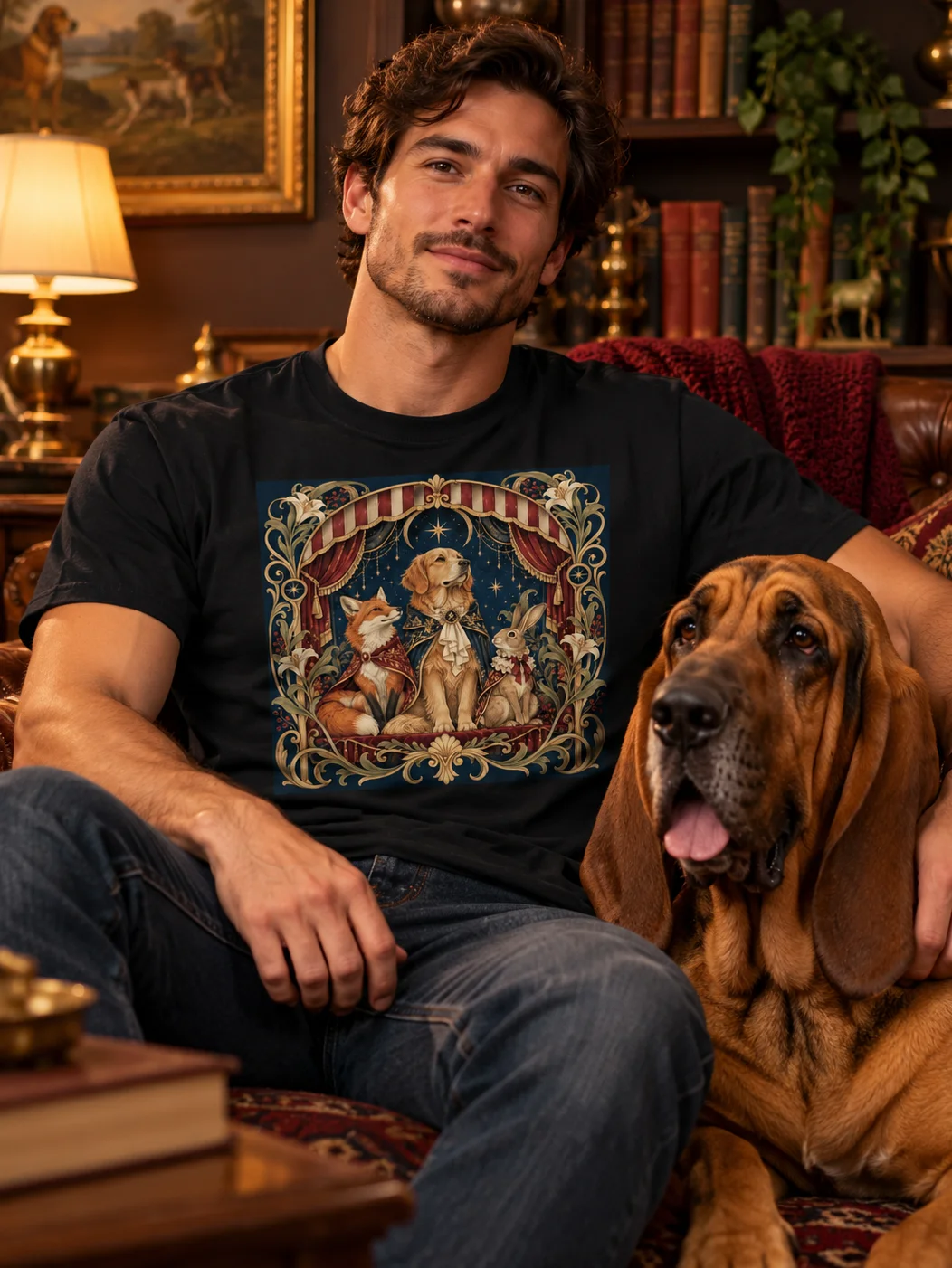 Vintage Woodland Animal Graphic T-Shirt – Dog, Fox & Rabbit Storybook Art Tee product image (1)