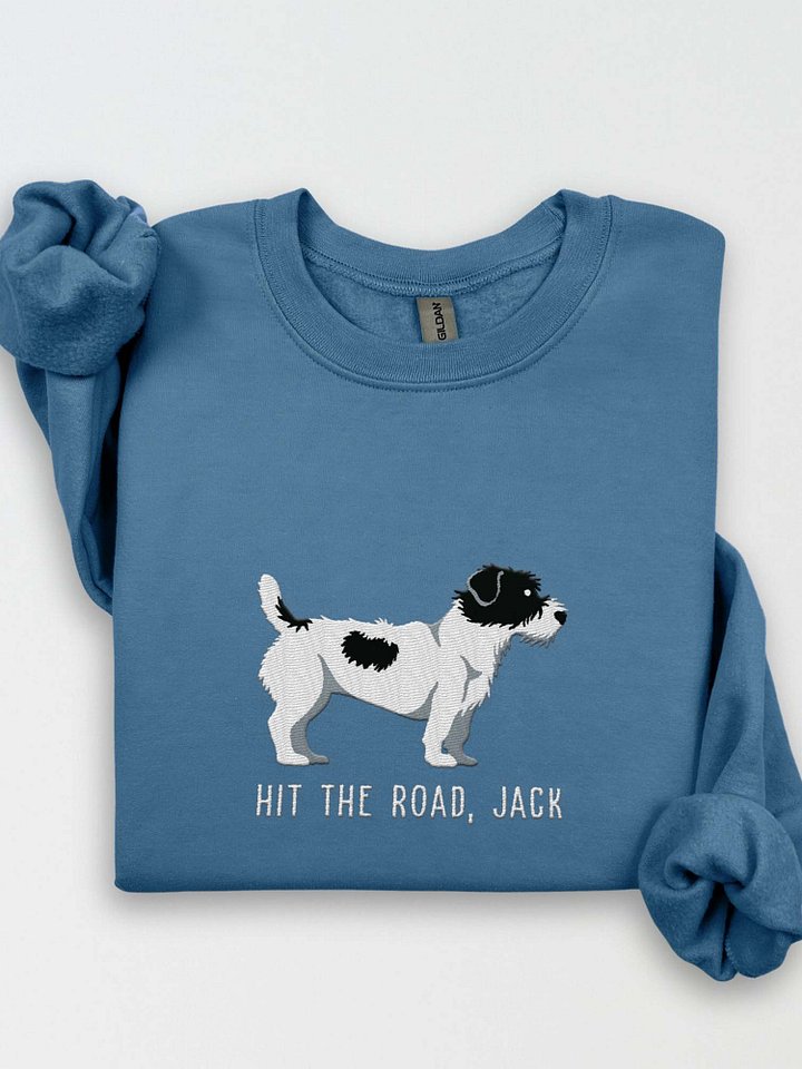 Hit the Road, Jack Sweatshirt (Embroidered) of a Jack Russell Terrier(Rough Coat, Black & White) product image (1)
