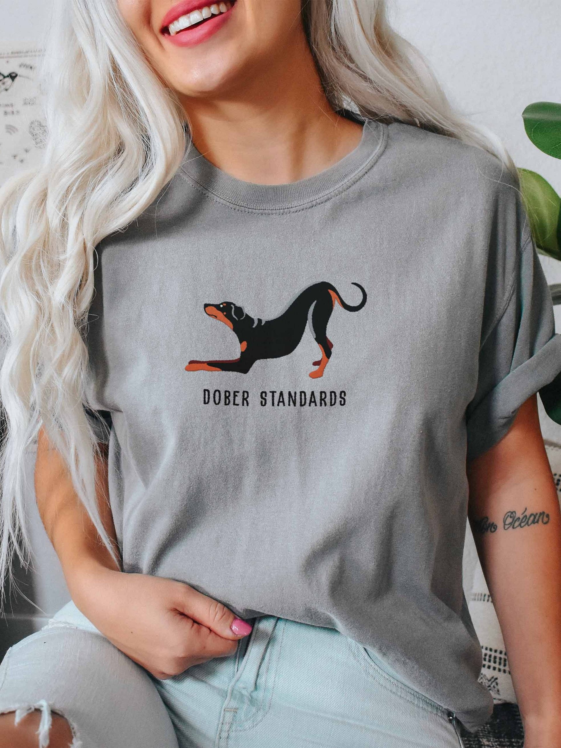Dober Standards T-Shirt(Embroidered) of a Doberman Pinscher(Full Tail & Ears) product image (2)