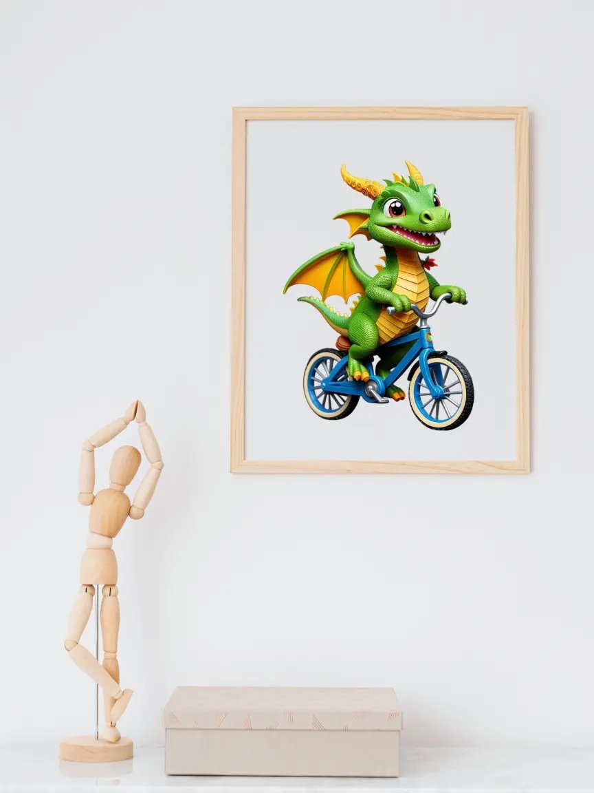 Baby Dragon Riding a Bike Kid Nursery Print Child Wall Art product image (4)