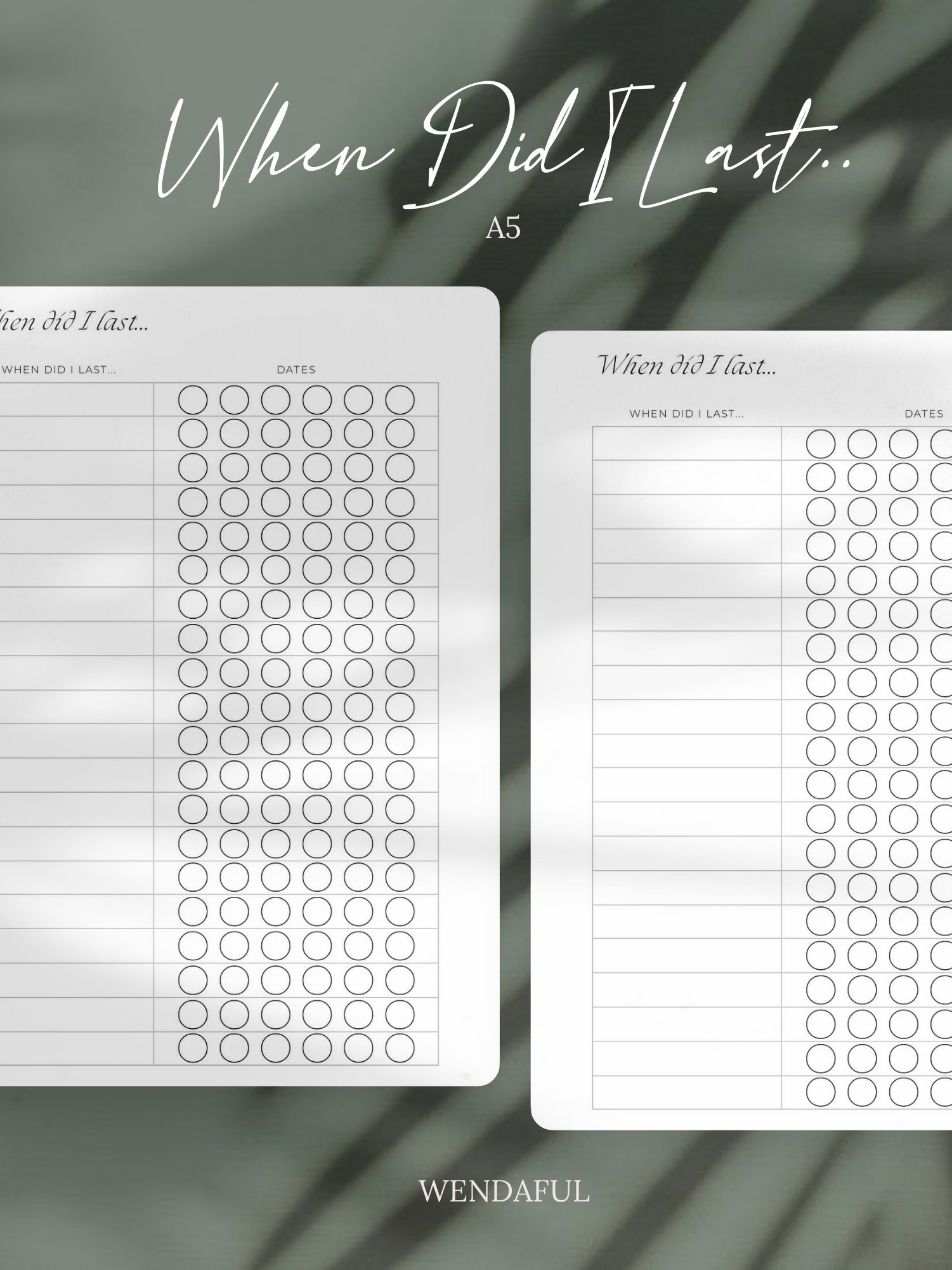 A5 'When Did I Last?' Inserts for Ring-Bound Planners | Track Recurring Tasks & Maintenance product image (1)