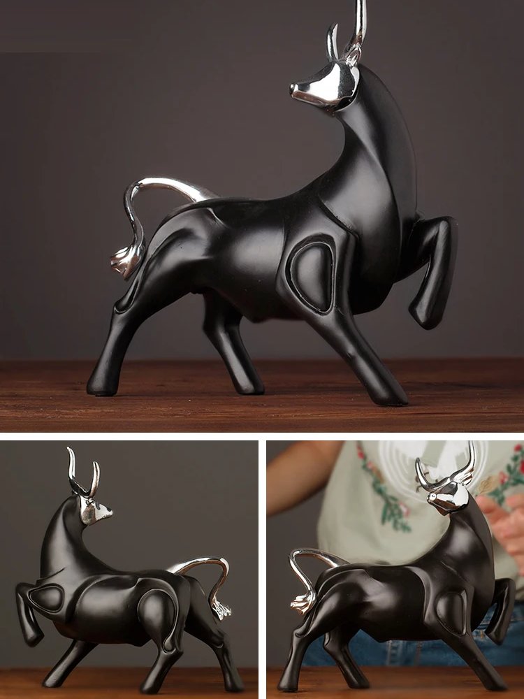 Modern Bull Sculptures — Red & Black Resin Ox Statues for Home & Office Decor product image (4)