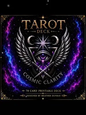 🔮 COSMIC CLARITY TAROT DECK — PRINTABLE 78-CARD DECK Truth is magic. Awareness is power. You are the oracle. The Cosmic Clarity Tarot Deck is a 78-card journey created to help you look within, trust your intuition, and uncover the messages waiting beneath the surface. Designed by Heather Dunbar, this cosmic-inspired tarot deck blends timeless tarot wisdom with the expansive energy of the universe—creating a deck made for reflection, intuition, clarity, and personal discovery. Whether you're an experienced reader or just beginning your tarot journey, use these cards for daily pulls, personal readings, spiritual reflection, or simply as a tool for asking better questions and listening more deeply to yourself. ✨ WHAT'S INCLUDED: • Complete 78-card tarot deck • Major & Minor Arcana • Coordinated Cosmic Clarity card backs • Print-ready 300 DPI files • Formatted for standard 8.5 × 11 inch Letter paper • 8 cards per full-size page • Designed for convenient at-home printing ⚠️ IMPORTANT PRINTING WARNING: Before printing the entire deck, PLEASE PRINT ONE TEST PAGE FIRST. This deck is formatted for double-sided printing, with the Cosmic Clarity card backs positioned to correspond with the cards on the front. Every printer feeds and flips paper differently. You may need to adjust how the paper is reinserted into your printer to ensure the card backs line up correctly with the fronts. DO NOT print the entire deck until you have tested one sheet and confirmed that the front and back alignment works correctly with your printer. For best results, print at 100% / Actual Size and make sure your printer is not set to “Fit to Page” or “Scale to Fit.” 🌌 This deck is a mirror to your soul—a key to your intuition and a reminder that you were never meant to follow someone else's path. You were born to remember your own. COSMIC CLARITY TAROT Designed by Heather Dunbar ✌️👽🪄🔮🎩✨️ link for shop in my bio under all products 